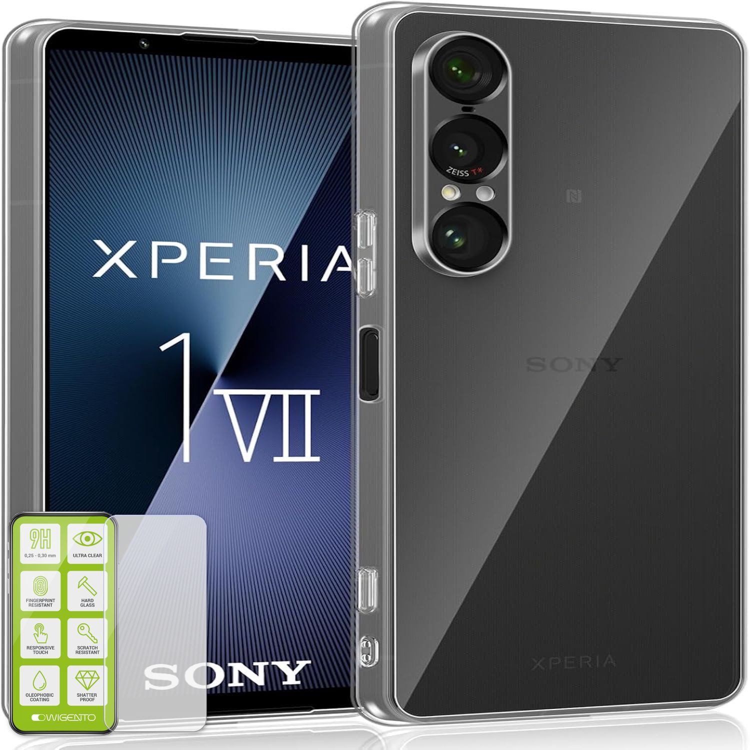 Handyhülle Für Sony Xperia 1 VII Silikon TPU Hülle Transparent + H9 Hart Glas