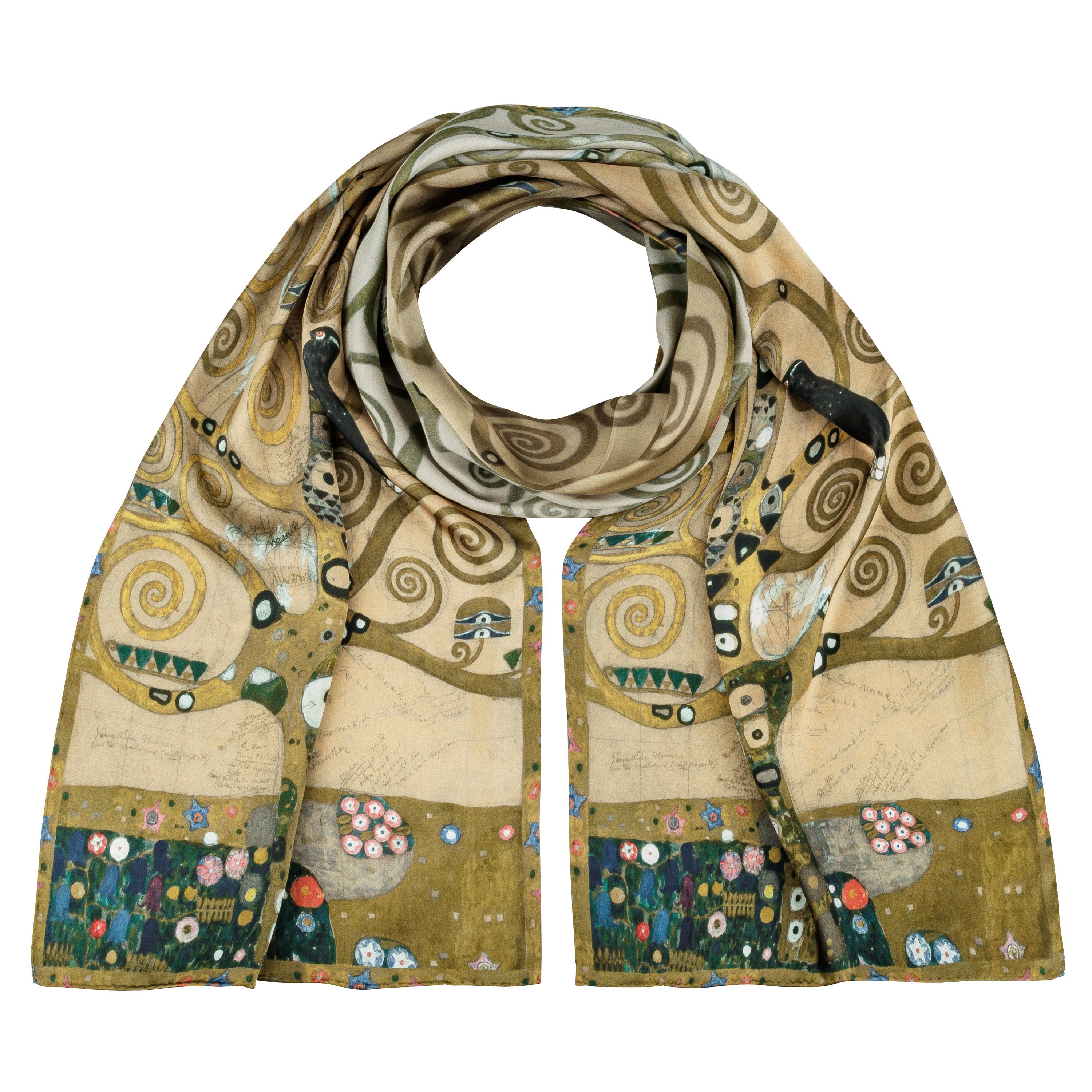 Seidenschal Schal 100% Seide Gustav Klimt: Lebensbaum Kunst Maße 172 x 42 cm