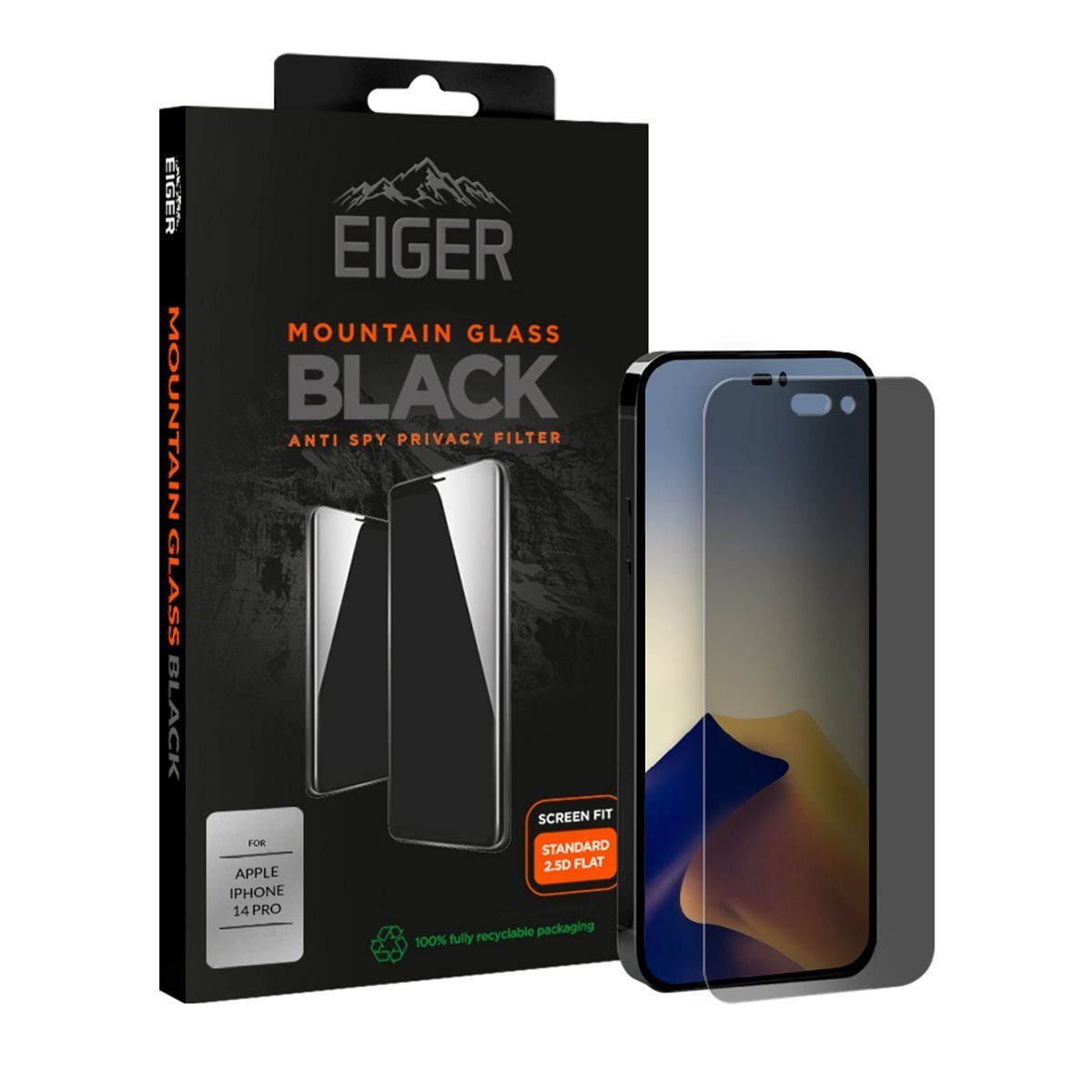 EIGER Schutzfolie Eiger 2.5D SP Mountain Black Privacy iPhone 14 Pro