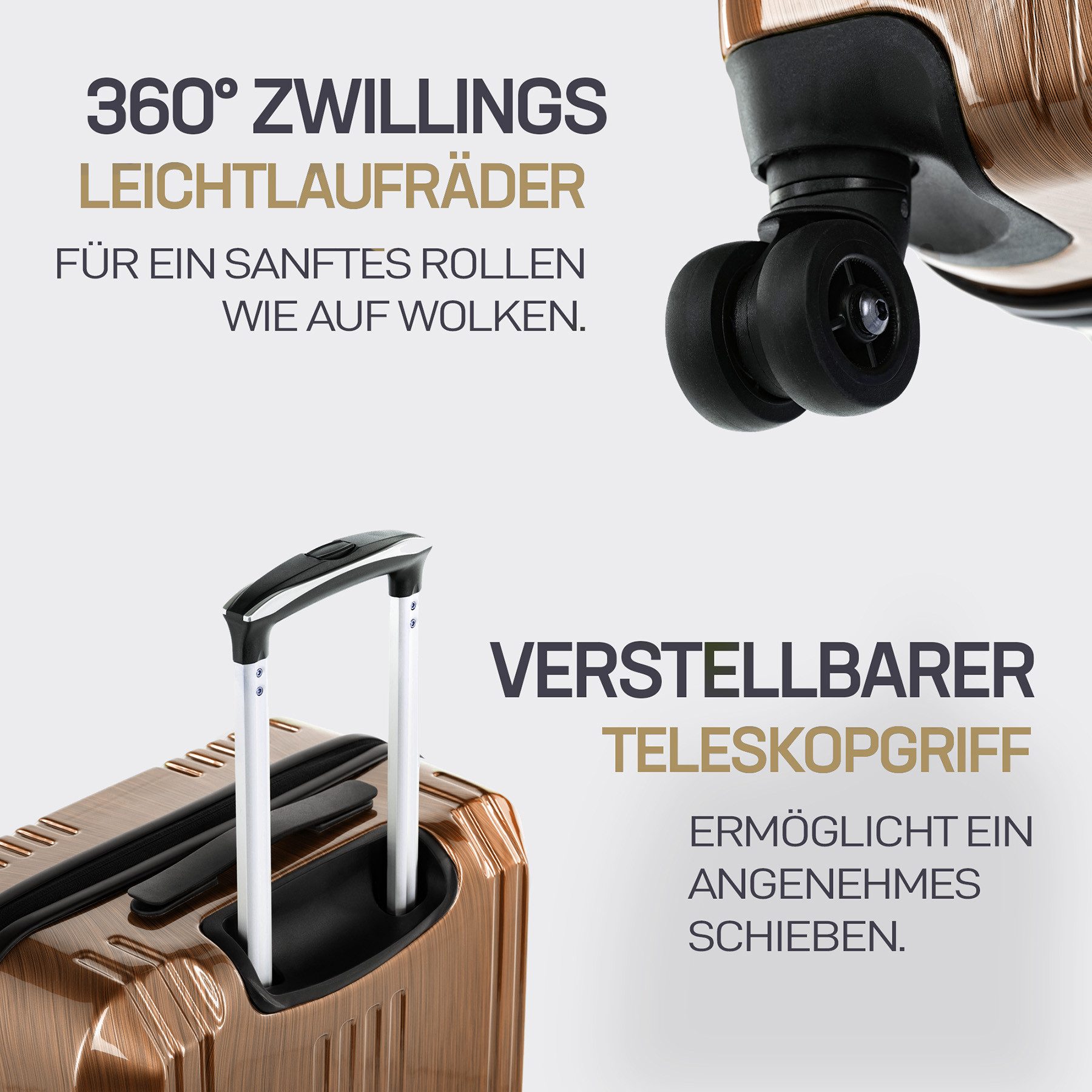 FERGÉ Kofferset Hartschale 3 teilig Koffer Set CANNES TSA-Schoß, 4 Rollen, (3er Kofferset stabil und leicht mit Zahlenschloß, 3 tlg., Hartschalen-Trolley Set 3 Größen Handgepäck Koffer M XL), Trolley 3er Koffer Set, Premium Reisekoffer 4 Doppelrollen TSA-Schloss