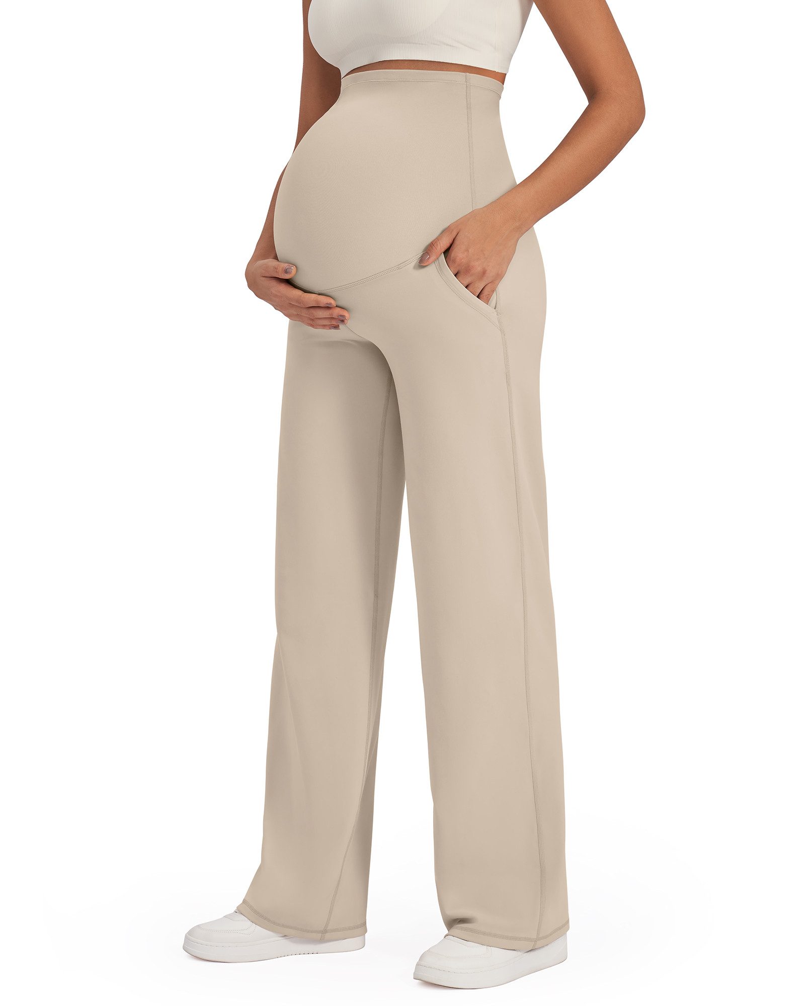G4Free Umstandshose Damen Umstandshose Jogginghosen Slim Fit Yogahose Arbeitshosen Dehnbare Lounge-Hose mit weitem Bein und Taschen