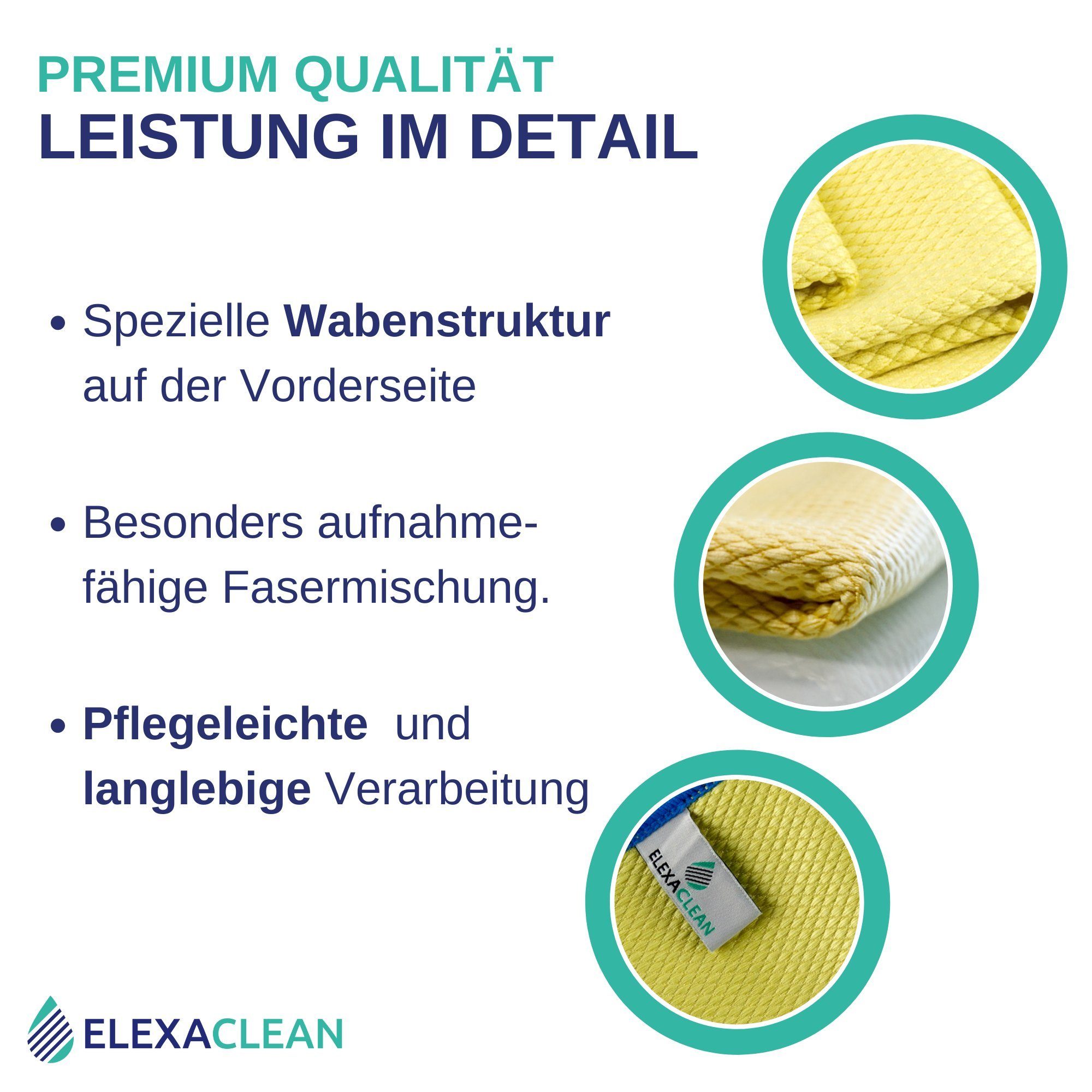 ELEXACLEAN Mikrofaser Fenstertücher Reinigungstücher (80% Polyester, 20% Polyamid (Mikrofaser), 30x40 cm, Set, 4-tlg., 40x30 cm, streifenfrei, fusselfrei, reinigt nur mit Wasser, ULTRA CLEAR compact)