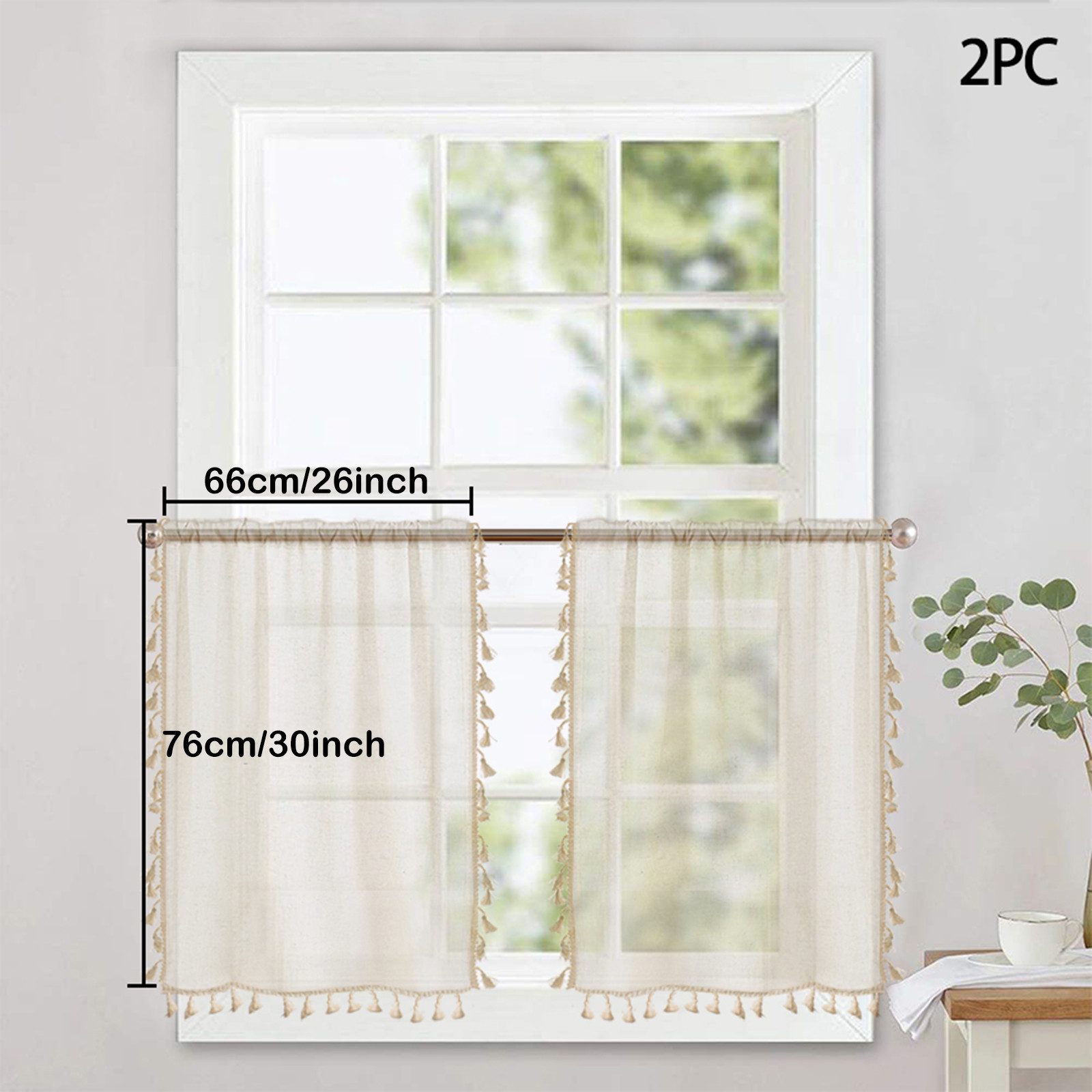 BTTO V&G Scheibengardine Bistrogardine,Kurz Gardinen mit Quasten,Kleines Fe günstig online kaufen