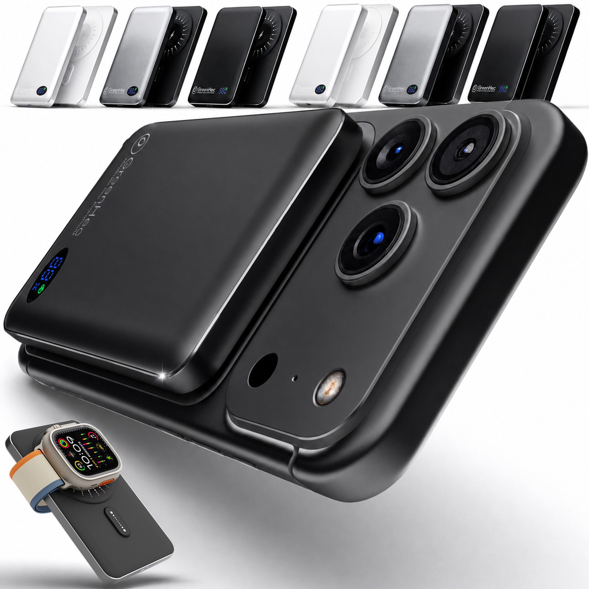 GreenHec Powerbank MagSafe iPhone 18 17 16 15 14 13 Pro Max Power Bank Wireless Powerbank MagSwift Duo Powerbank A 10000 mAh (1,5 V), Magnetische 10000mAh 5000mAh Induktiv Batterie Kabellos Laden Slim Air