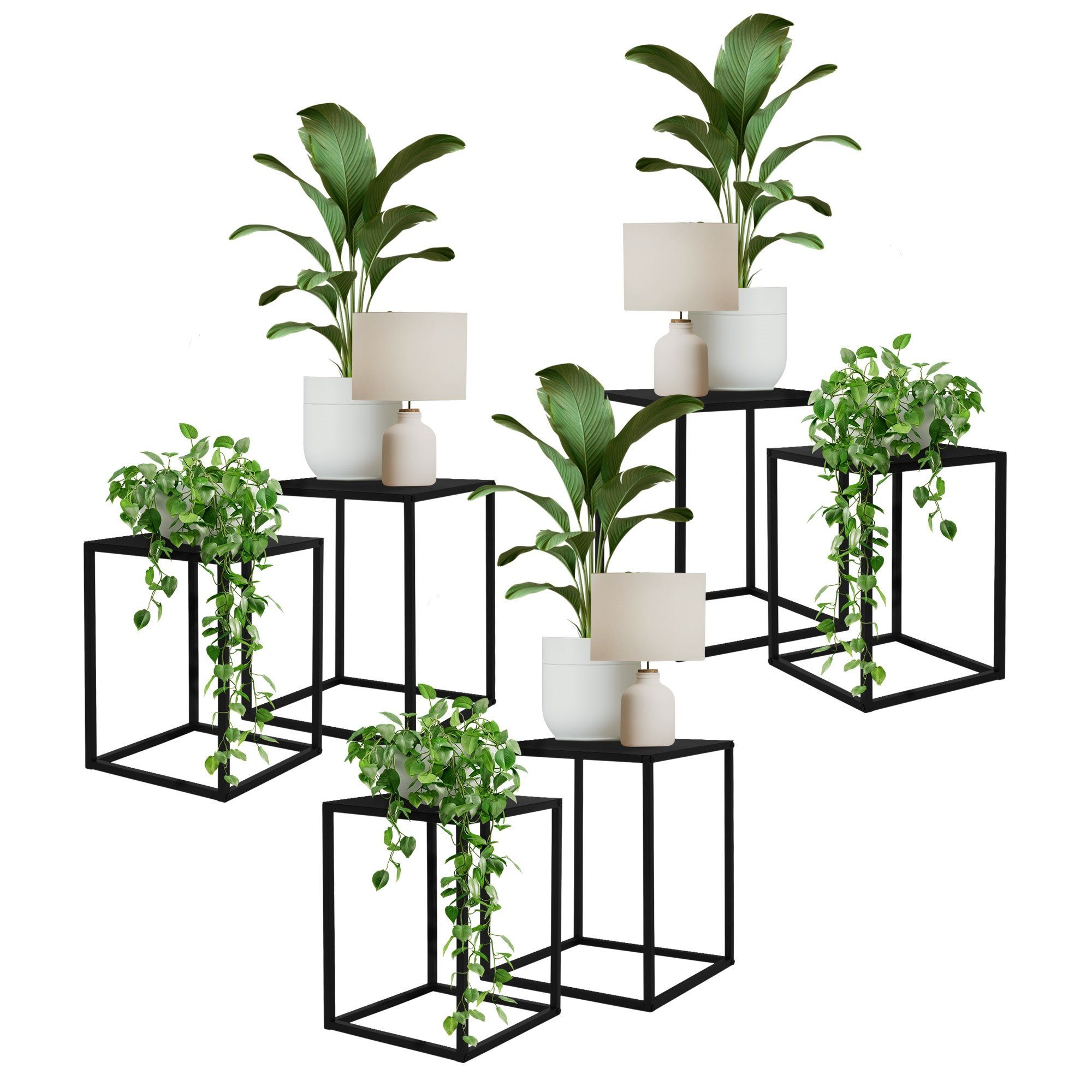 (2er Deko ML-DESIGN 6er Blumenhocker quadratisch Satztisch Pflanzenhocker Schwarz 30x40x30cm/35x45x35cm Blumenständer Pflanztisch Set Metall Set), Pflanzenständer