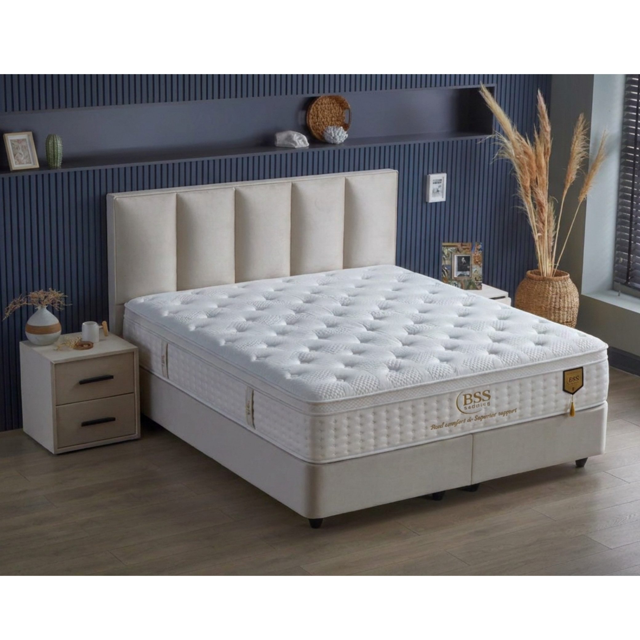 gowoll Boxspringbett BIRDY Bett Set Boxpringbett mit Matratze Stauraumbett Doppelbett (Set, 2 Bettkästen, 1 Matratze, 1 Kopfteil (Nachttisch optional), Polsterbett Kontinentalbett, dekorativem Kopfteil