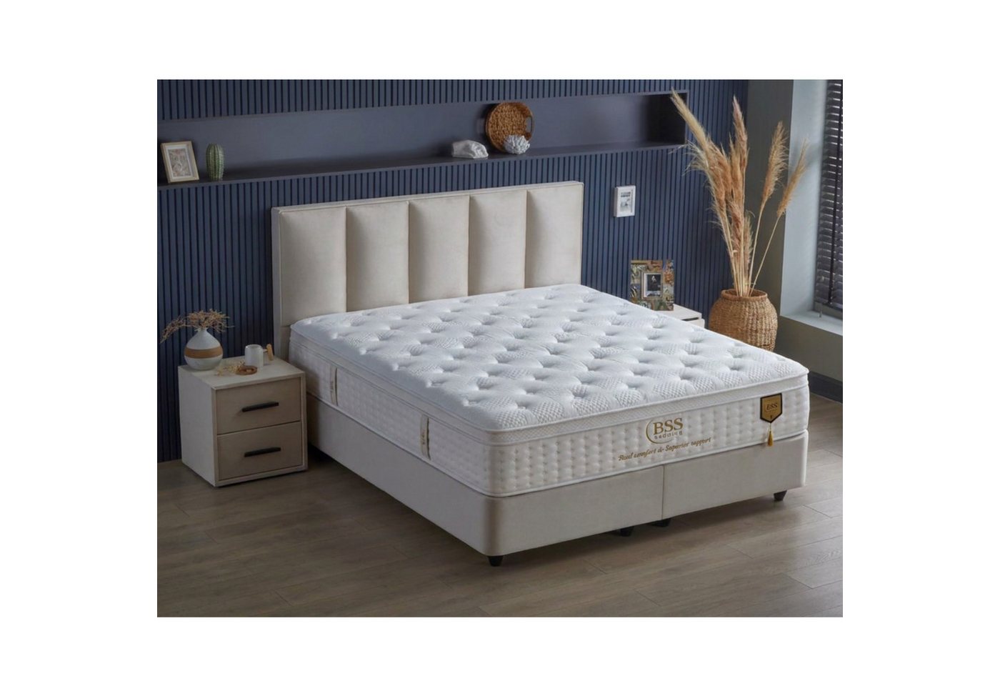 gowoll Boxspringbett BIRDY Bett Set Boxpringbett mit Matratze Stauraumbett Doppelbett (Set, 2 Bettkästen, 1 Matratze, 1 Kopfteil (Nachttisch optional), Polsterbett Kontinentalbett, dekorativem Kopfteil