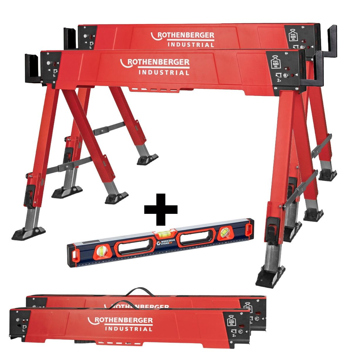 Rothenberger Industrial Unterstellbock ROTHENBERGER Industrial DUO Falt Arbeitsbock + WS24 Premium Wasserwaag