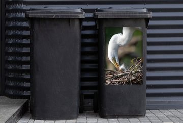 MuchoWow Wandsticker Kleiner Reiher gibt seinem Baby Liebe (1 St), Mülleimer-aufkleber, Mülltonne, Sticker, Container, Abfalbehälter