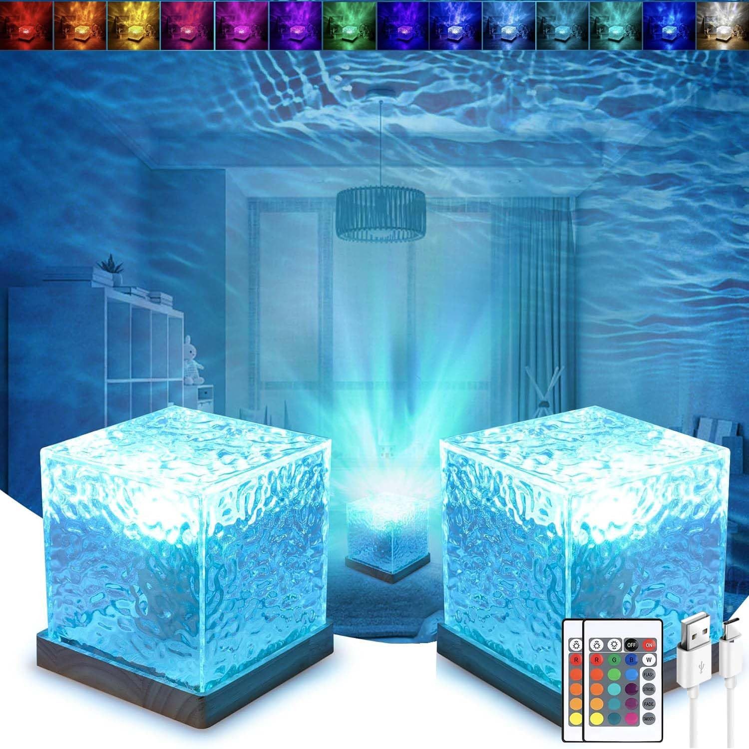 BlingBin Nachtlicht Wasserwellen Lampe, 16 Farben Allmählich Rotierende Nordlicht Lampe, 16 Farben, LED fest integriert, bunten, RGB, Wellen Deckenprojektion Stimmungslicht Holzsockel mit Fernbedienung