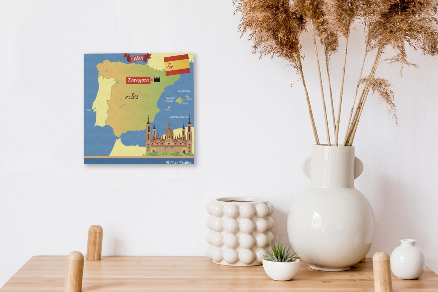 mit von Spanien Schlafzimmer Leinwand Zaragoza, Wohnzimmer Leinwandbild (1 Illustration St), für der Bilder Karte OneMillionCanvasses®