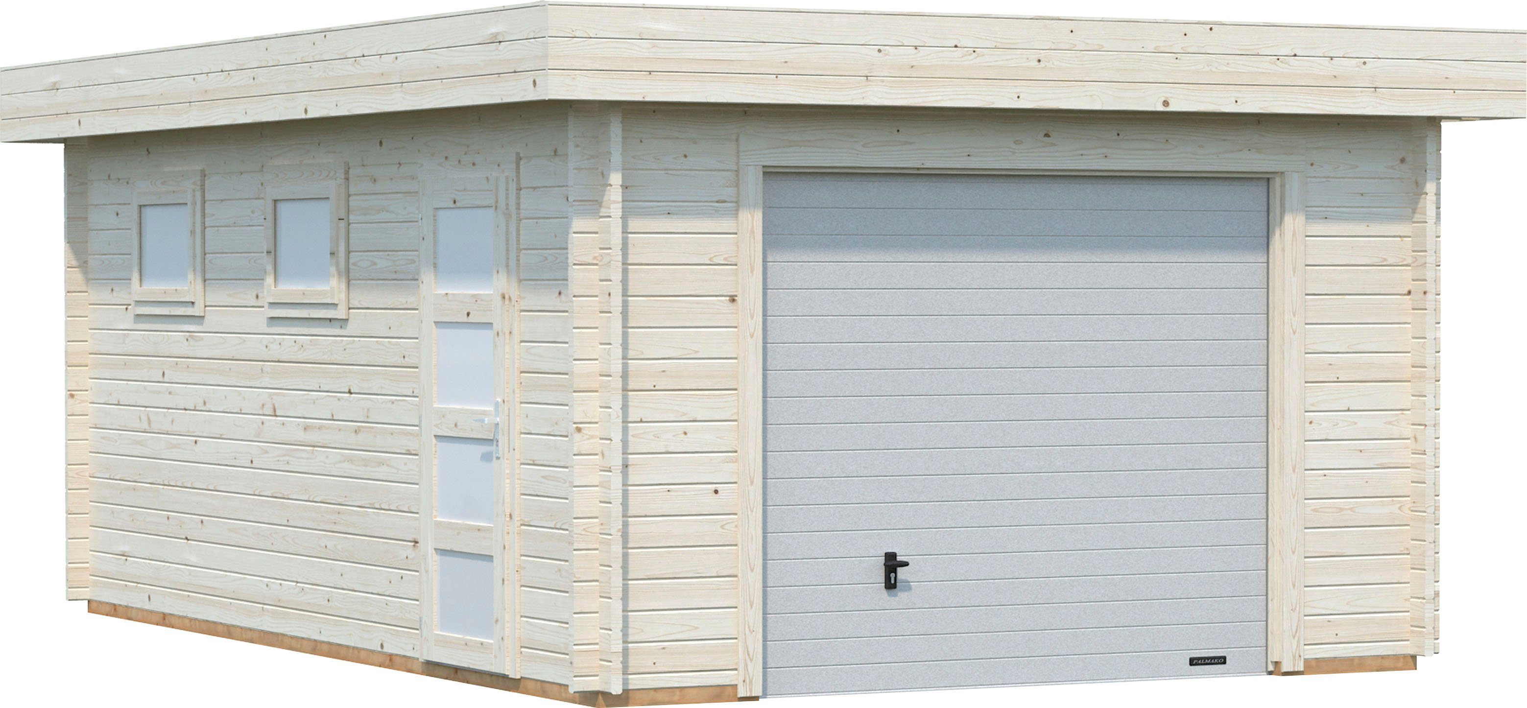 mit Palmako BxTxH: 420x598x253 cm, Garage naturbelassen Rasmus, Sektionaltor,