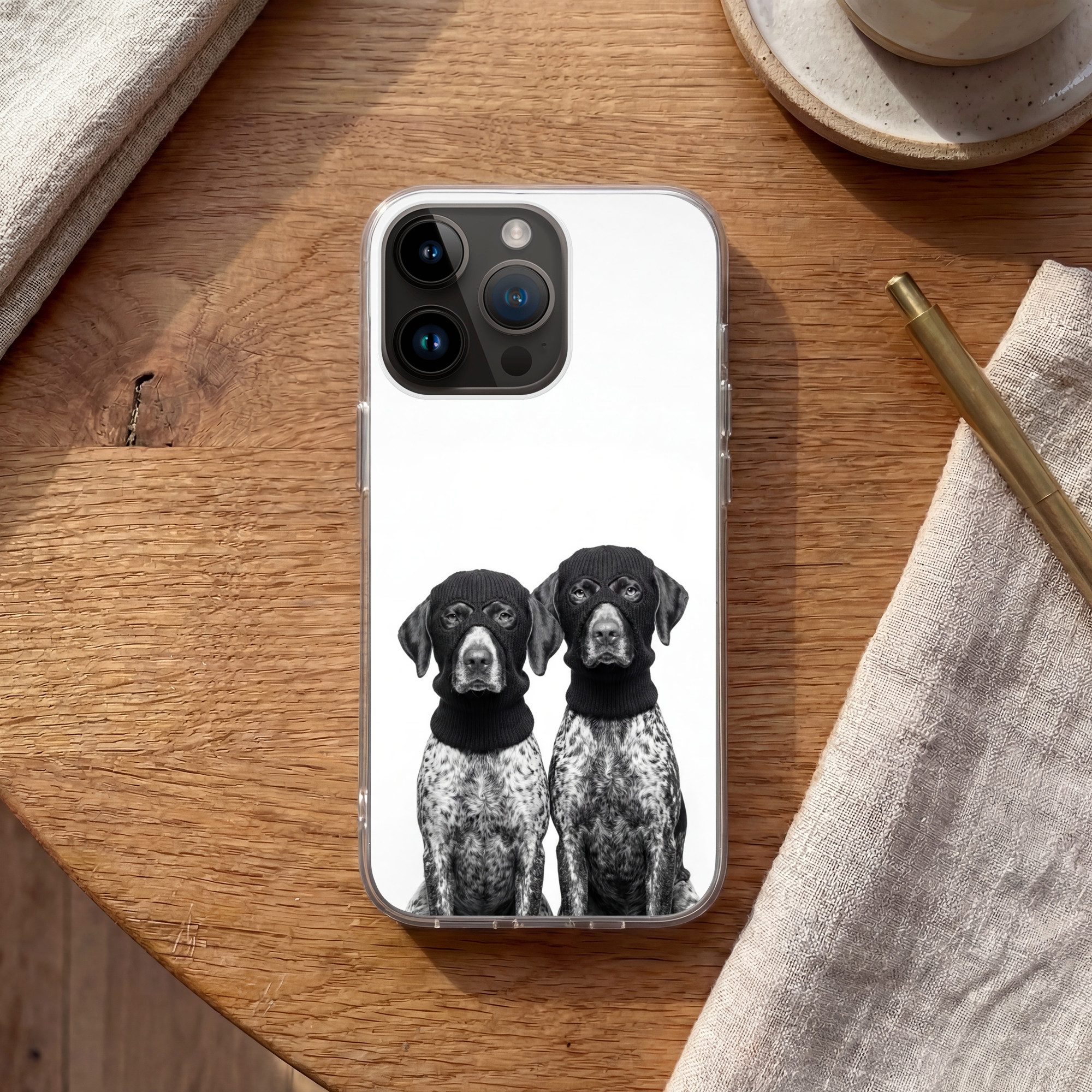 MuchoWow Handyhülle für Apple iPhone 14 Pro Max Hunde - Balaclava - Schwarz - Weiß, Smartphone-Bumper, Print, Handy Schutzhülle Dünn