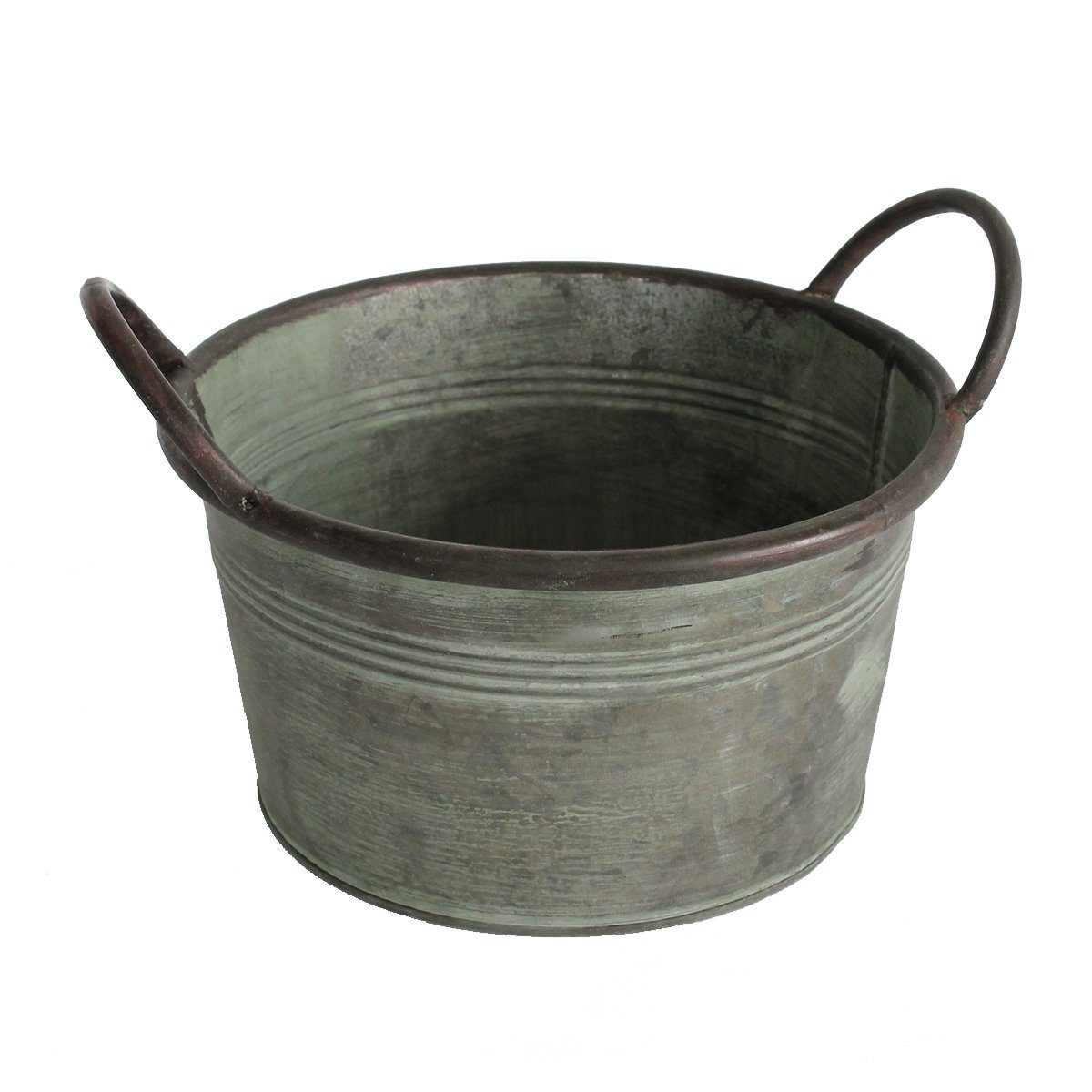colourliving Blumentopf Pflanztopf Zinktopf Old Green 24cm Ø rund (1 St), langlebig, dekorativ, handbemalt