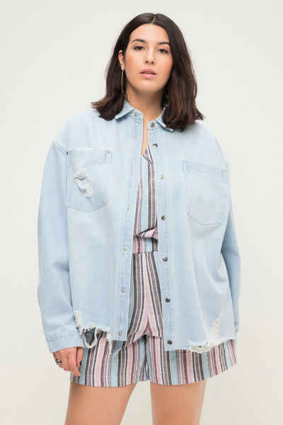 Studio Untold Hemdbluse Jeanshemd oversized destroyed Hemdkragen Langarm