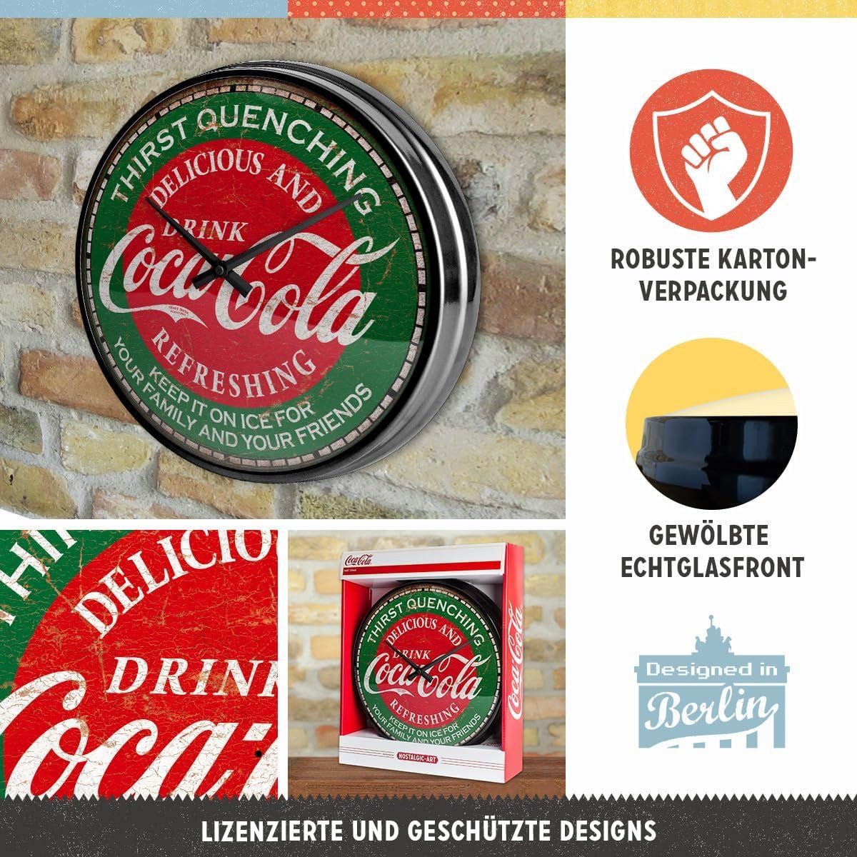 Nostalgic-Art Wanduhr Wanduhr - Coca-Cola - Thirst Quenching Green