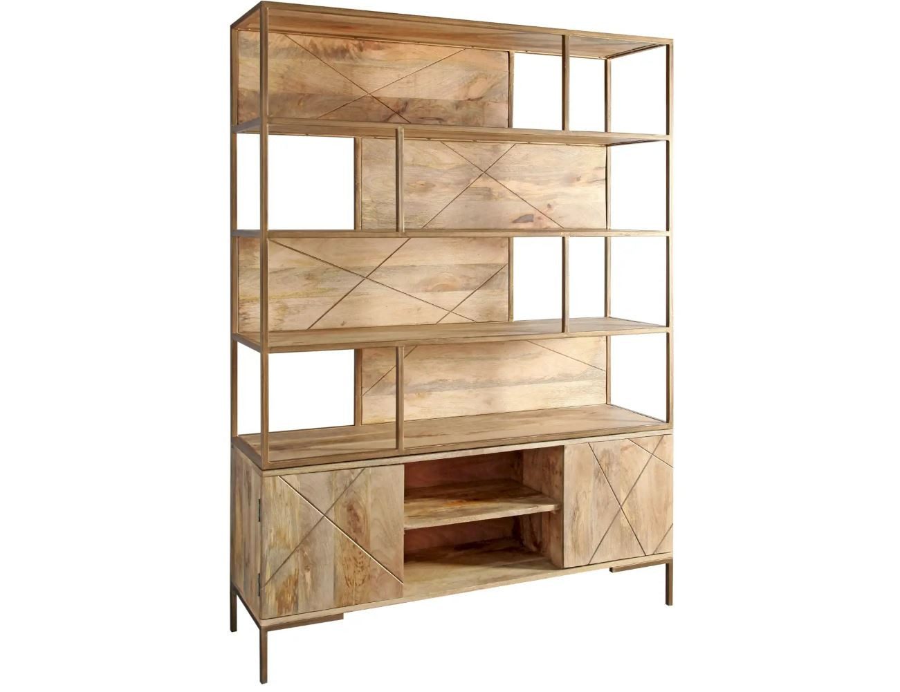 Main Möbel Standregal Regal 145x199cm 'Houston' Mango natur & goldfarbig