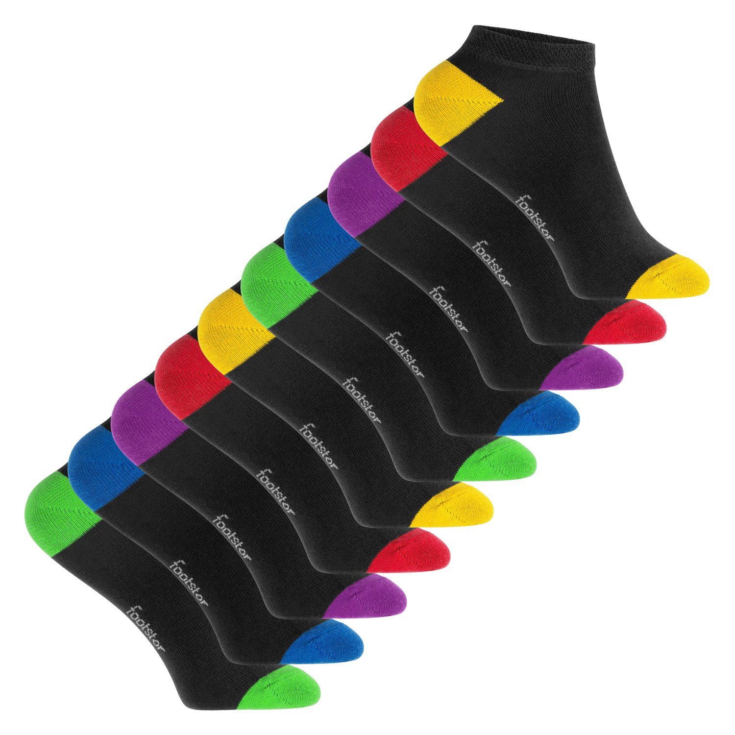 Footstar Kurzsocken Kinder Sneaker Socken (10 Paar), Ferse/Spitze abgesetzt Funfarben