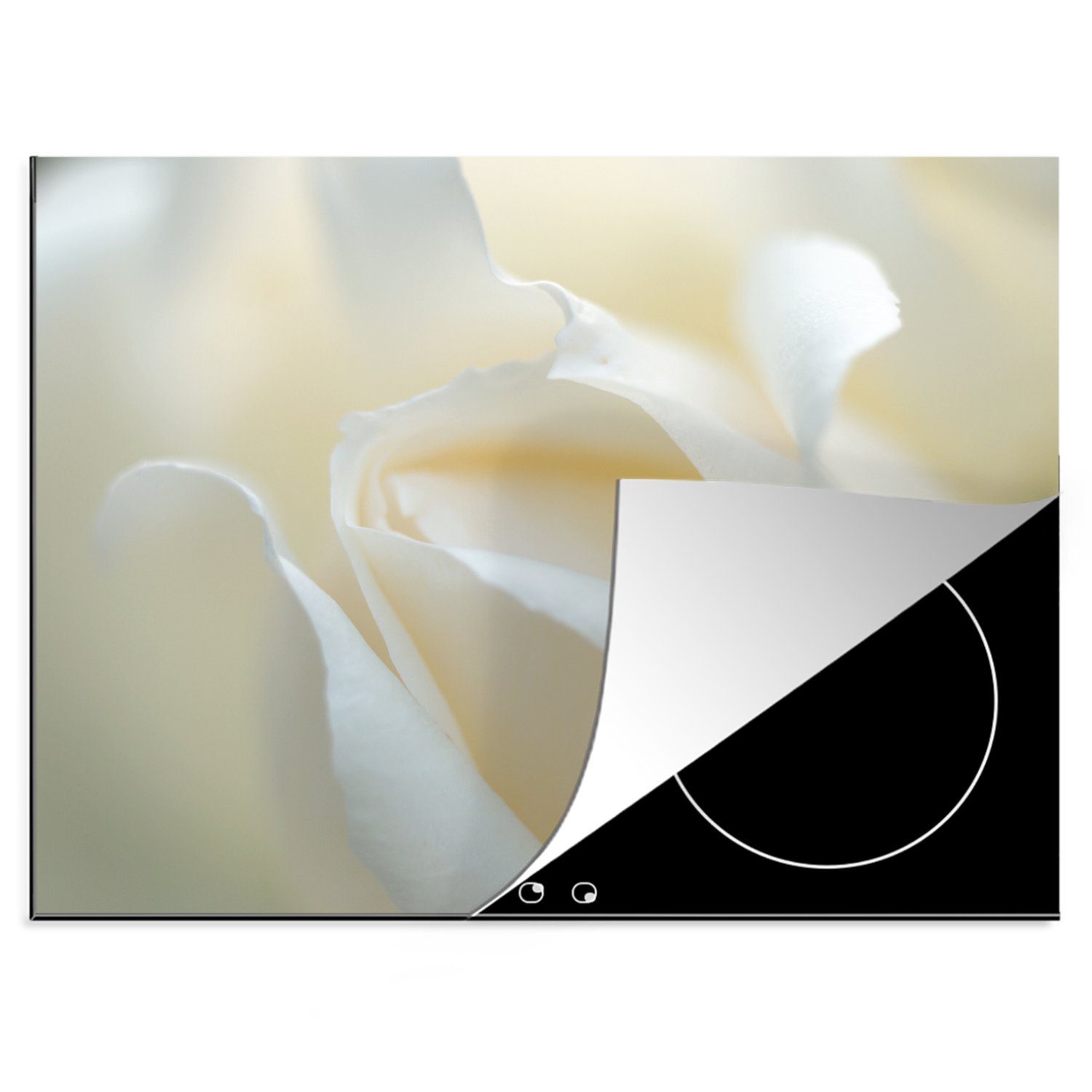 MuchoWow Herdblende-/Abdeckplatte Rosen - Blumen - Weiß, Vinyl, (1 tlg), 70x52 cm, Mobile Arbeitsfläche nutzbar, Ceranfeldabdeckung