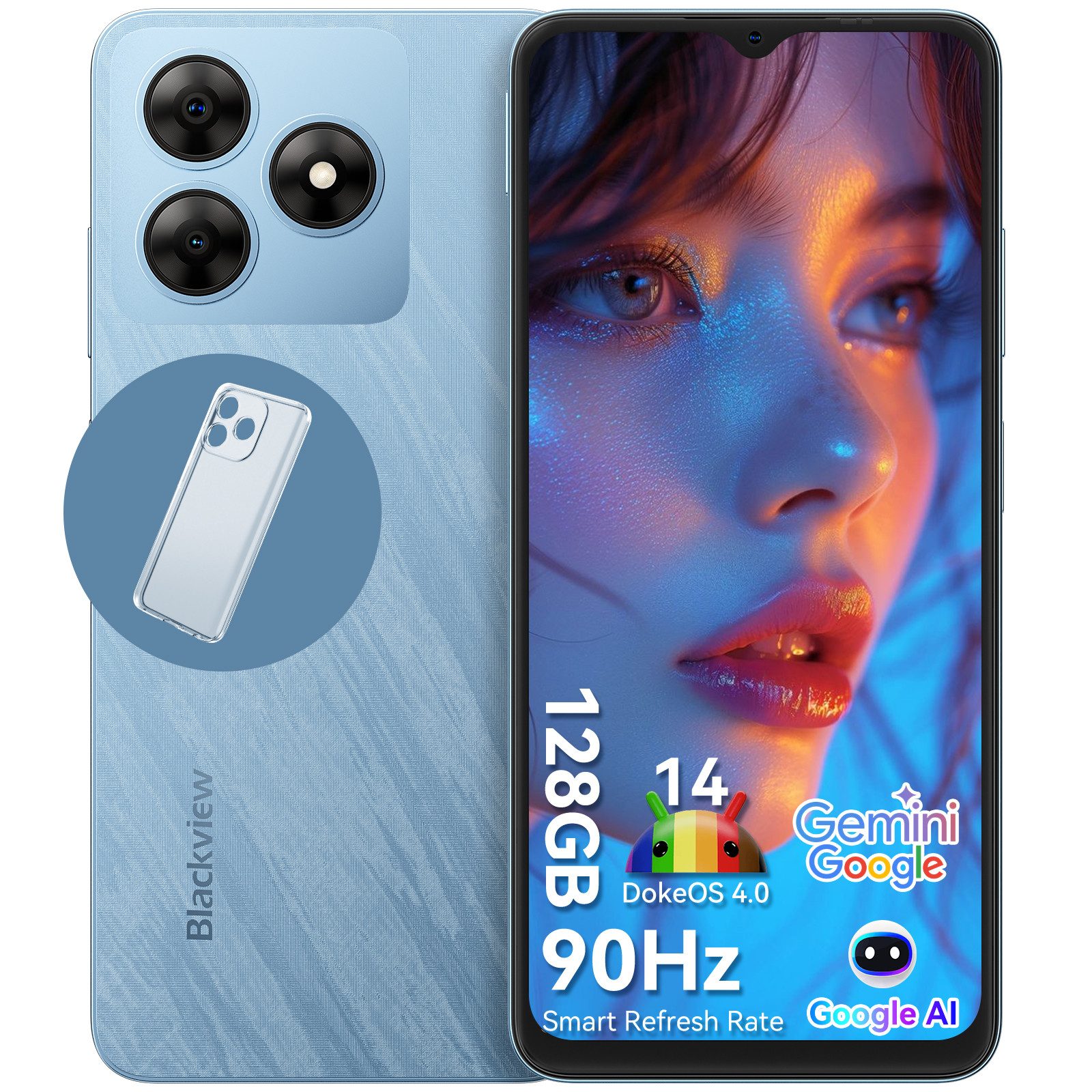 blackview Wave8(4+128) AI Smartphone (6,6 Zoll, 128 GB Speicherplatz, 13 MP Kamera, Dual SIM 4G, Android 14, AI-Dialog)