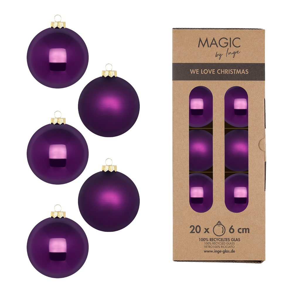 MAGIC by Inge Weihnachtsbaumkugel Glas Christbaumkugeln Set Ø 4cm, 6cm oder 8cm, Lila Symphony (20 St), Kugeln aus Glas