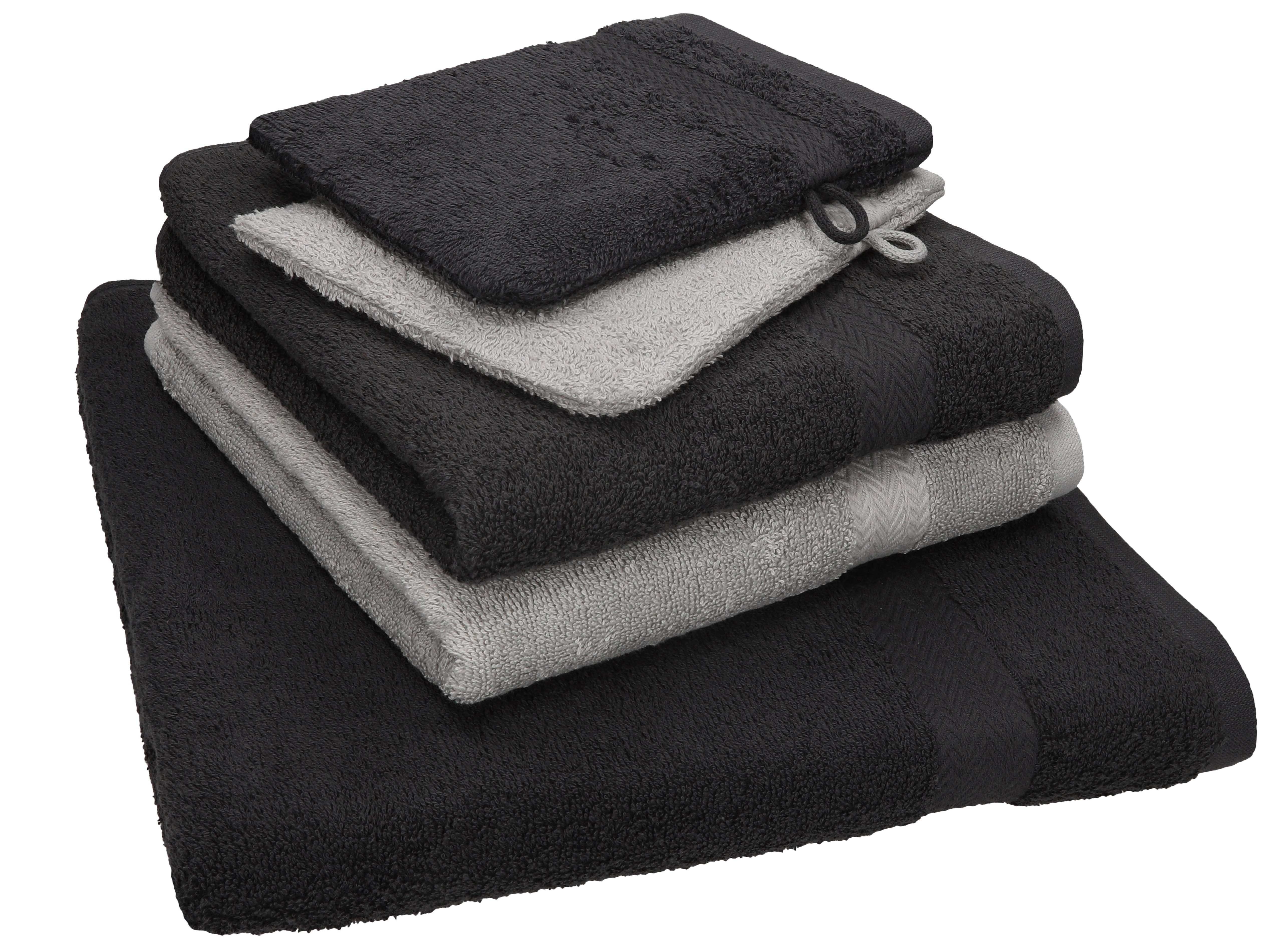 Handtücher 100% grau und Baumwolle 5 Set TLG. Baumwolle Betz PACK Set 2 graphit grau SINGLE Duschtuch 1 silber Waschhandschuhe, Handtuch 2 100% Handtuch