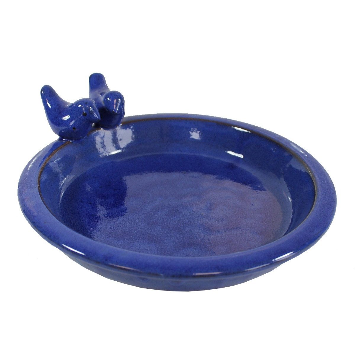 colourliving Vogeltränke für den Garten "Noble" mit 2 Deko-Vögel, 30 cm blau Keramik, handbemalt, jede ein Unikat, leicht zu reinigen