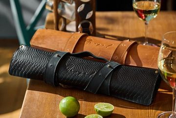 Mergel Messertasche Leder-Messerrolle für 8 Messer Handarbeit Farbe Dark Anaconda