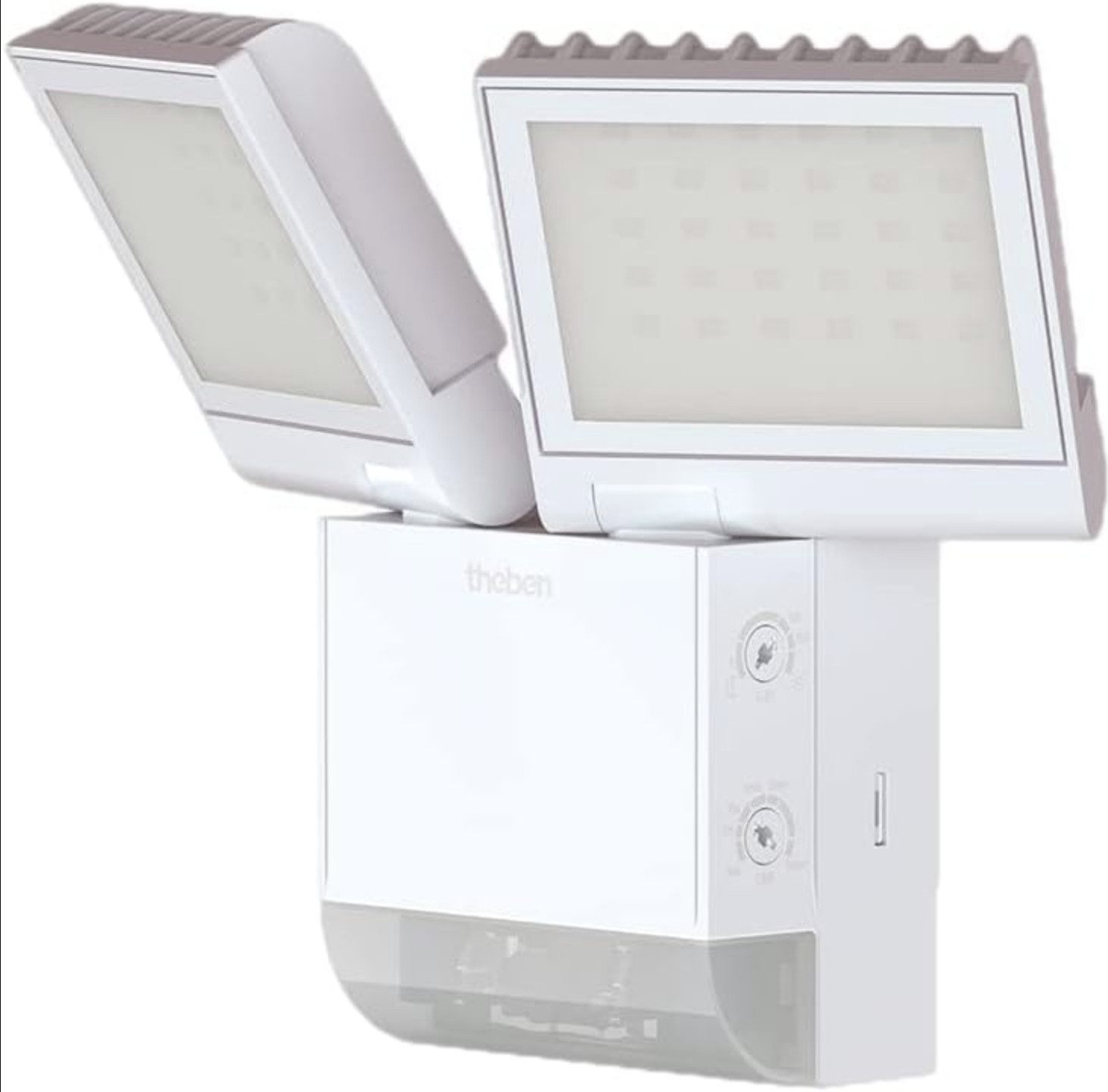 theben LED Wandstrahler LED-Wandleuchte theLeda S17-100 WH 1020802, horizontal um ± 20/45° drehbar / um 70° nach unten schwenkbar, 180° Erfassung, 10 m Reichweite, LED fest eingebaut, neutralweiß, außen, integrierter Bewegungsmelder, 17 W, weiß