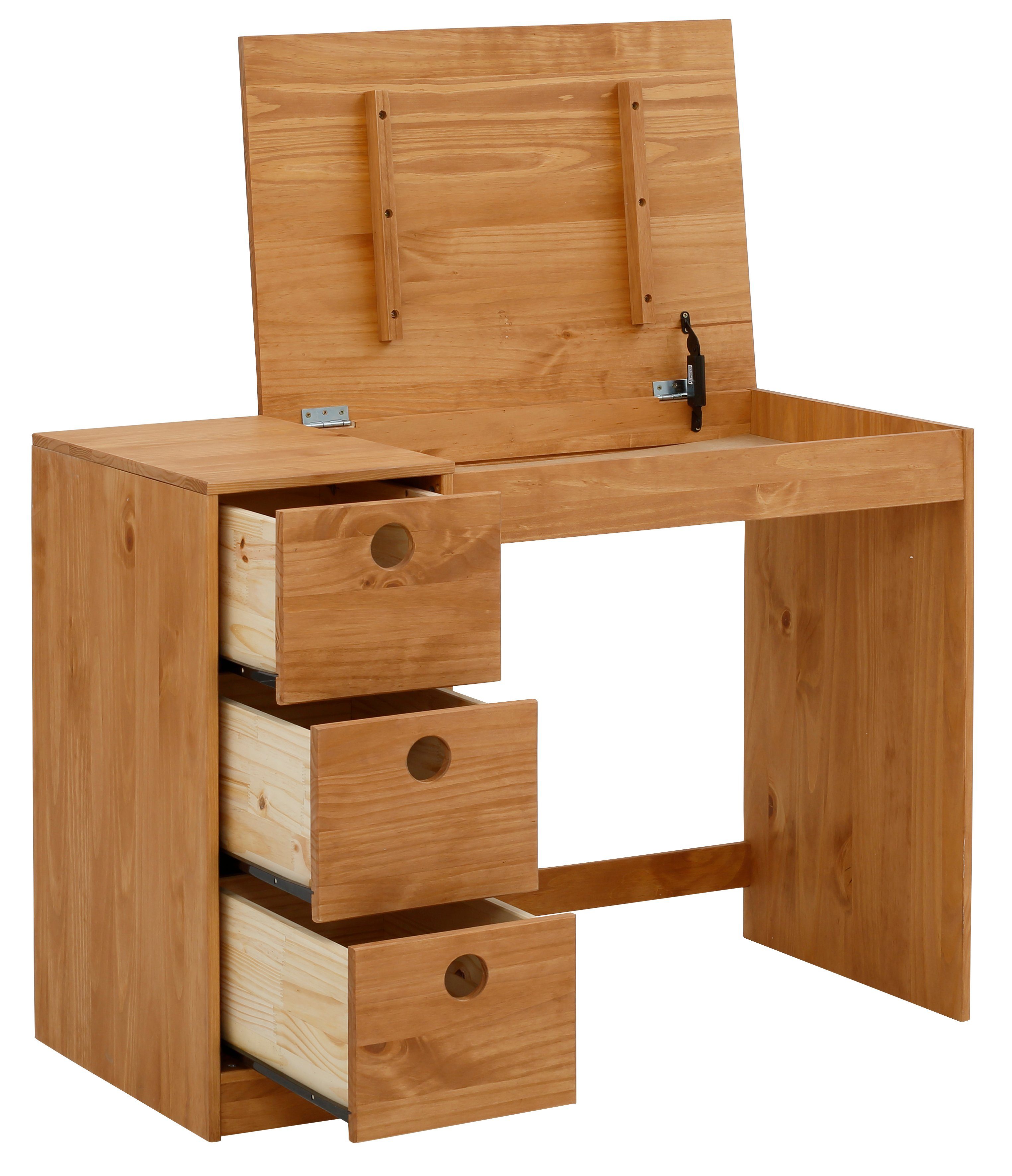 OTTO home Kinderschreibtisch Alpi, Kiefernholz, Wangengestell, mit 3 Schubkästen, Tischbreite 100 cm