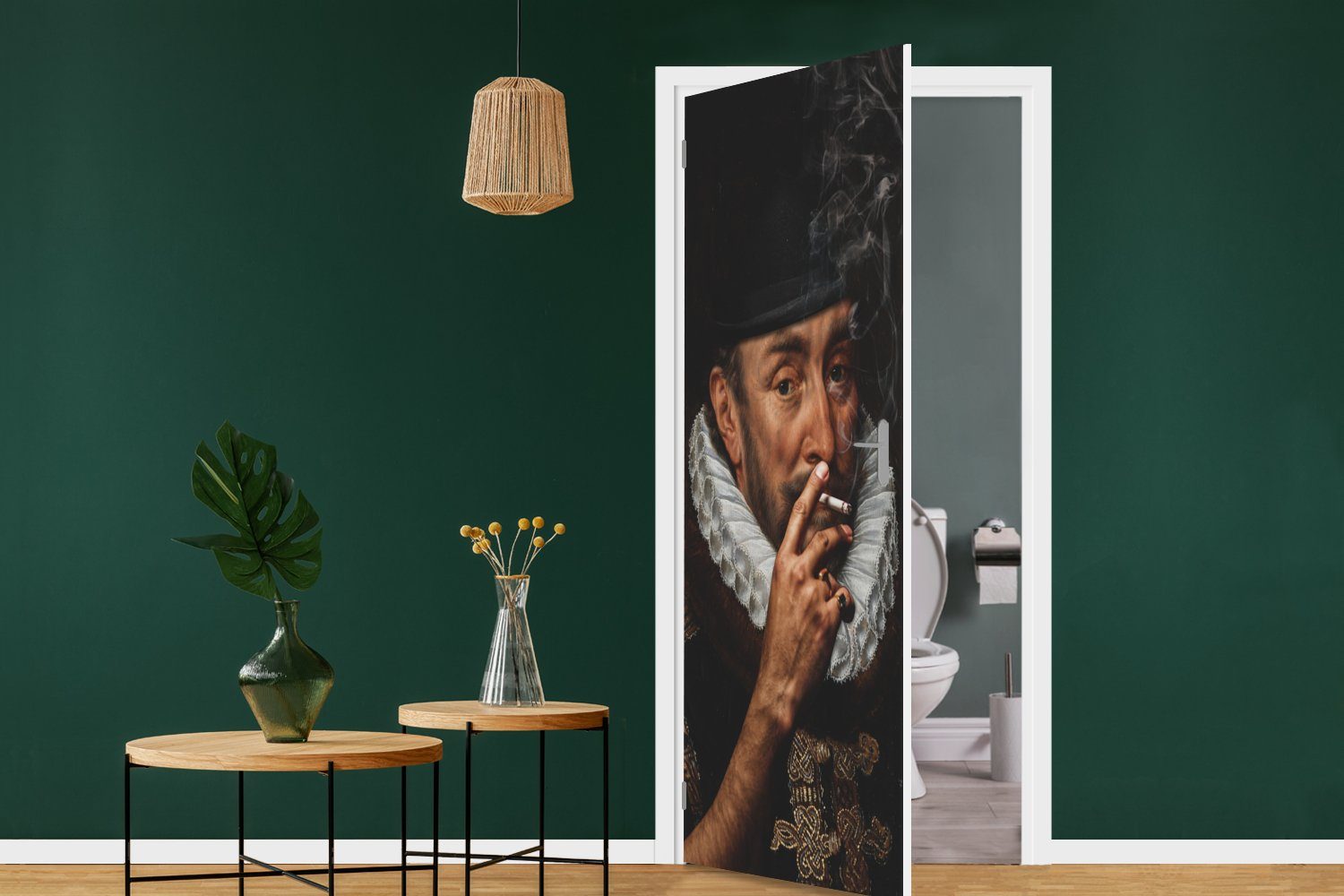 75x205 cm - Zigarette Tür, Matt, St), (1 MuchoWow Fototapete Alte - Malerei für Türaufkleber, bedruckt, Meister, Türtapete