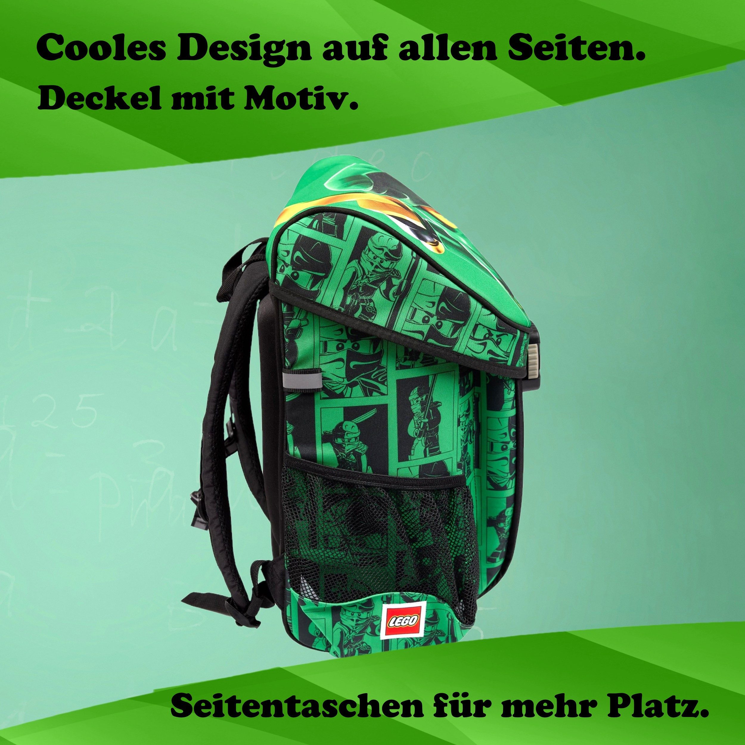 LEGO® Bags Schulranzen Lego Ninjago Einschulungs-Set "Easy" mit gefüllter Federmappe (Set, 6-tlg., Grundset mit Federmappe, Schlamper Turn- und Geldbeutel), ab der 1. Klasse, Ultra-Leicht, 16L Volumen, wasserabweisend