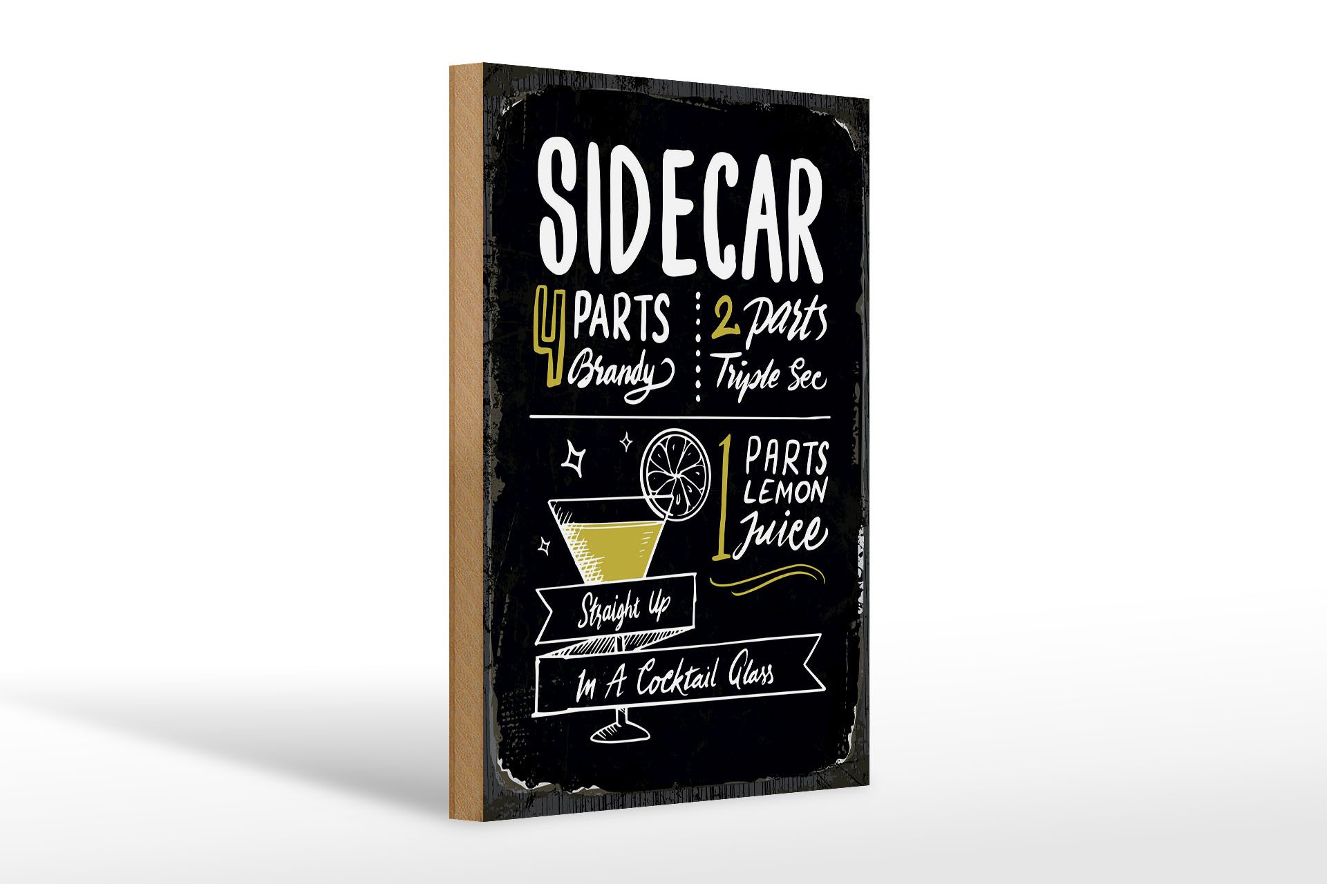Holzbild Rezept Sidecar Cocktail Recipe 20x30cm