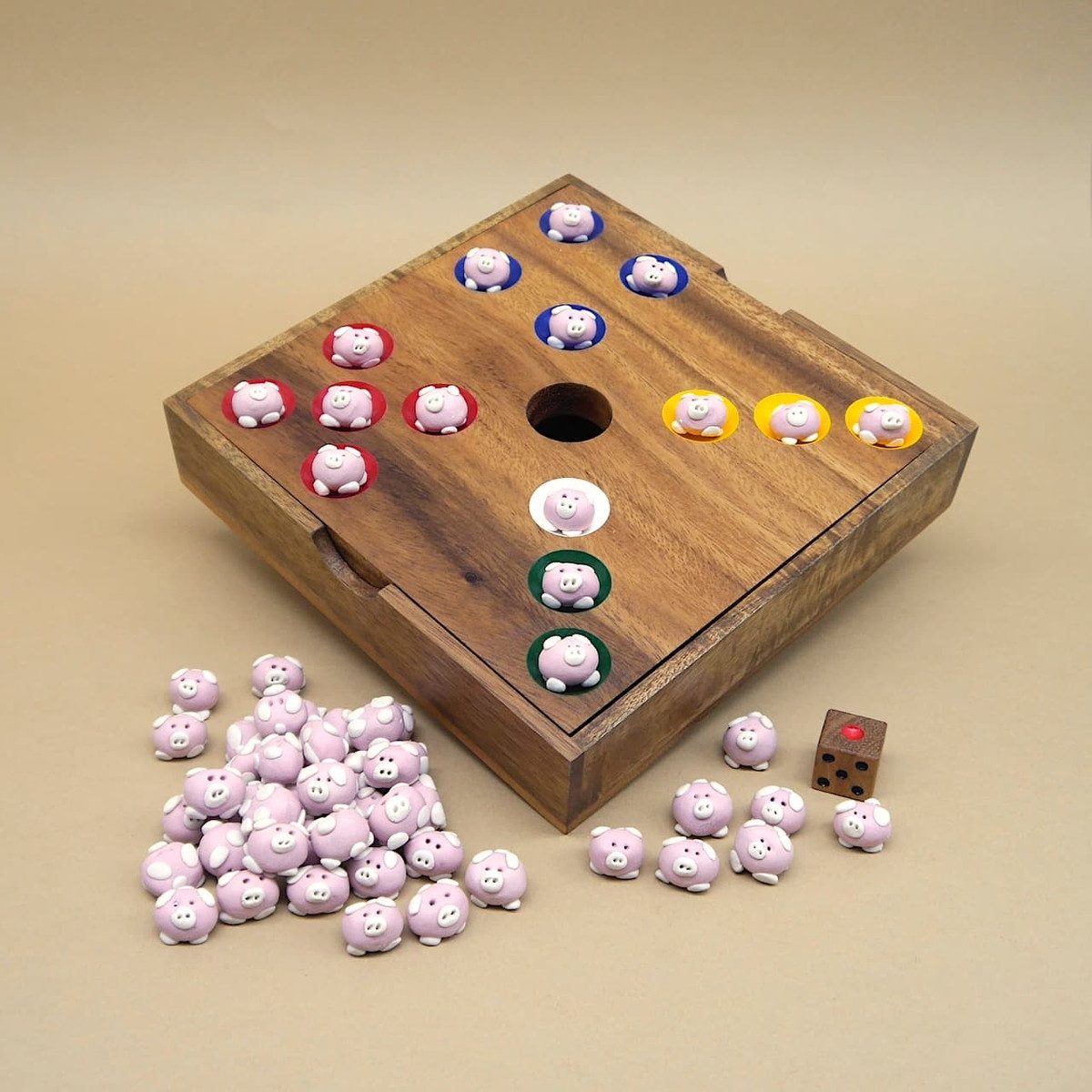ROMBOL Denkspiele Spiel Ferkelspiel Premium - lustiges Würfelspiel inkl. Erweiterung, Schweinchenspiel, Holzspiel