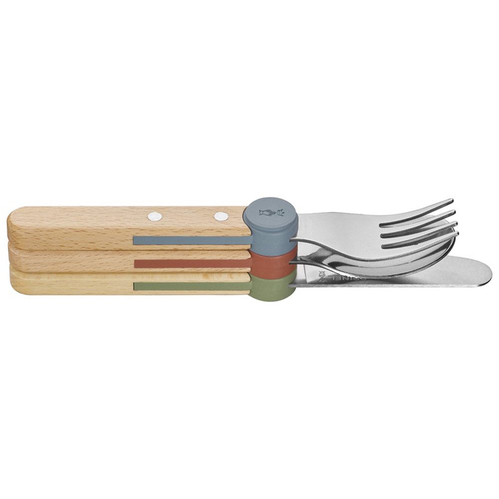 Opinel Kinderbesteck LE PETIT GOURMET, Kinder-Besteck-Set, 3-teilig (3-tlg), 1 Personen, Kinder-Besteck-Set, Messer + Gabel + Löffel