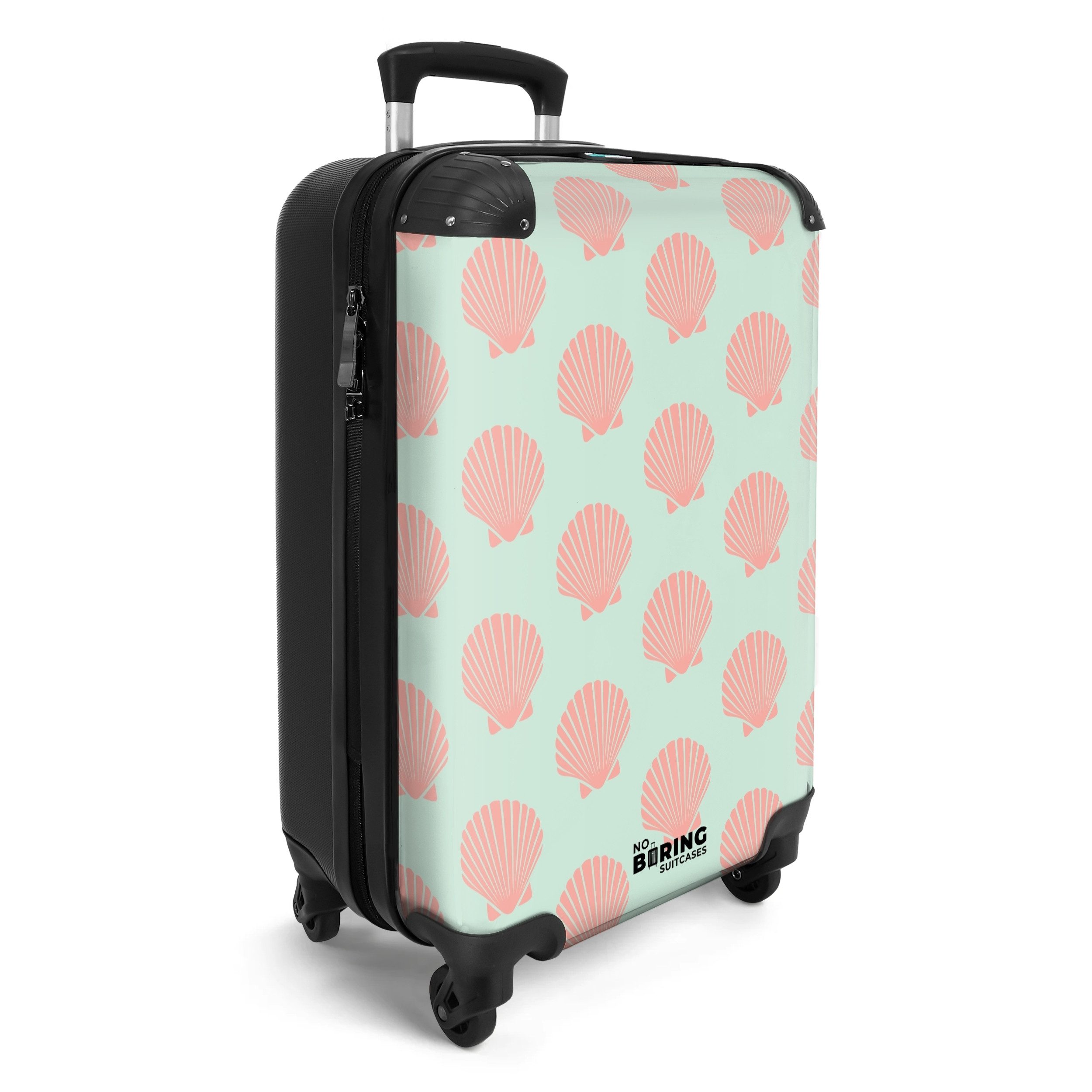NoBoringSuitcases.com© Hartschalen-Trolley Blau mit rosa Muscheln günstig online kaufen