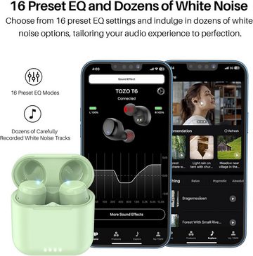 TOZO T6 Mini Bluetooth Kabellos 5,3, Ergonomisches 50 Stdn. Spielzeit In-Ear-Kopfhörer (Hochwertige Materialien und wasserdichtes Gehäuse für robuste Langlebigkeit., mit drahrlosem Ladekoffer, APP EQ Anpassbar, IPX8 Wasserdicht Neu)