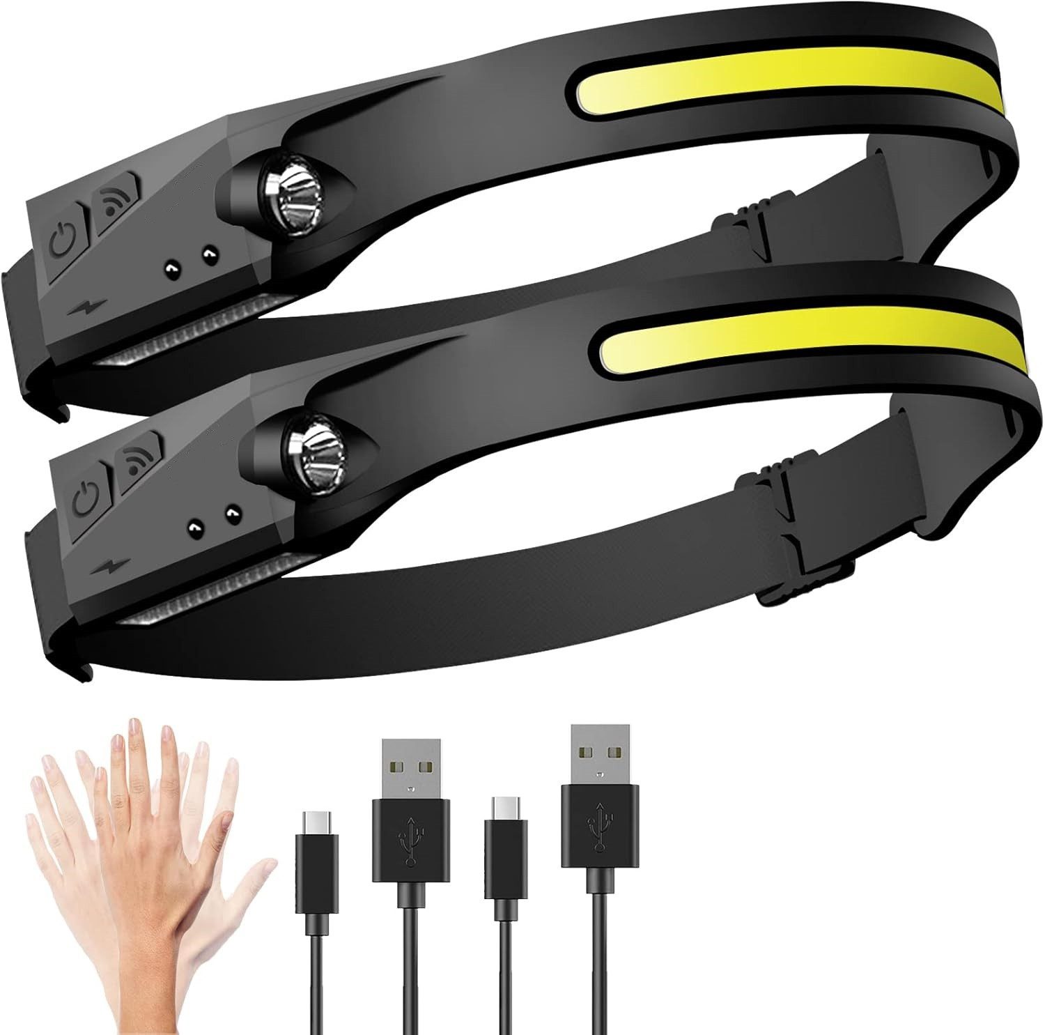 Athlix LED Stirnlampe Налобные фонарики LED Sensor aufladbar Akku 5 Modi Taschenlampe, bis zu 6,5h Laufzeit, nur 97g schwer, IPX4 Wasserdicht