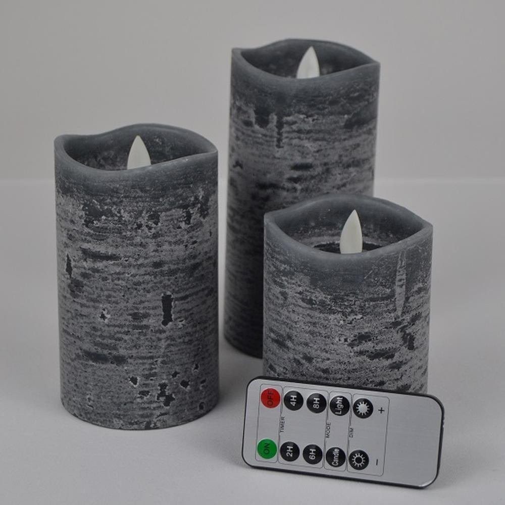FHS LED-Kerze 3er LED Echtwachskerzen Set anthrazit FB Timer Dim günstig online kaufen