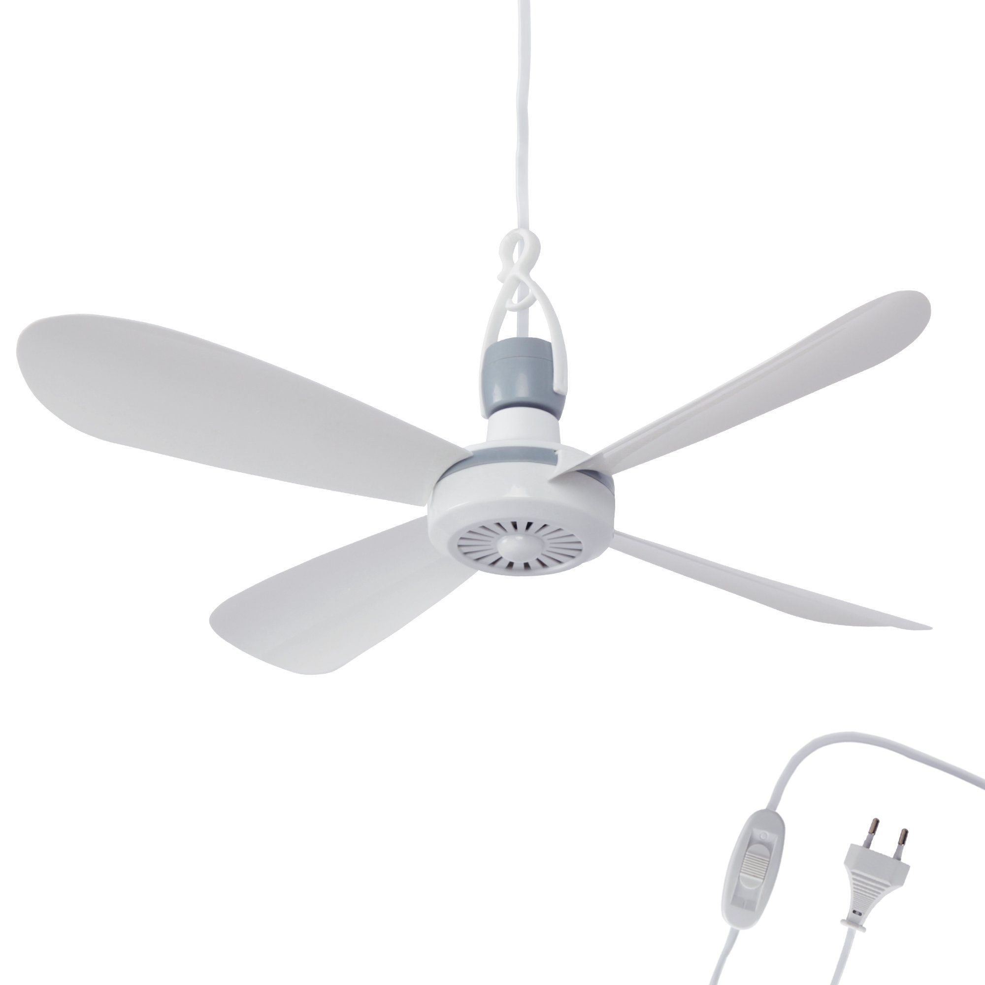 Ventilator Deckenlüfter Bestlivings Schalter, (40cm) aufhängen, 5m Kabel, und zum Stecker Deckenventilator Weiß Energiesparend Watt 5 mit