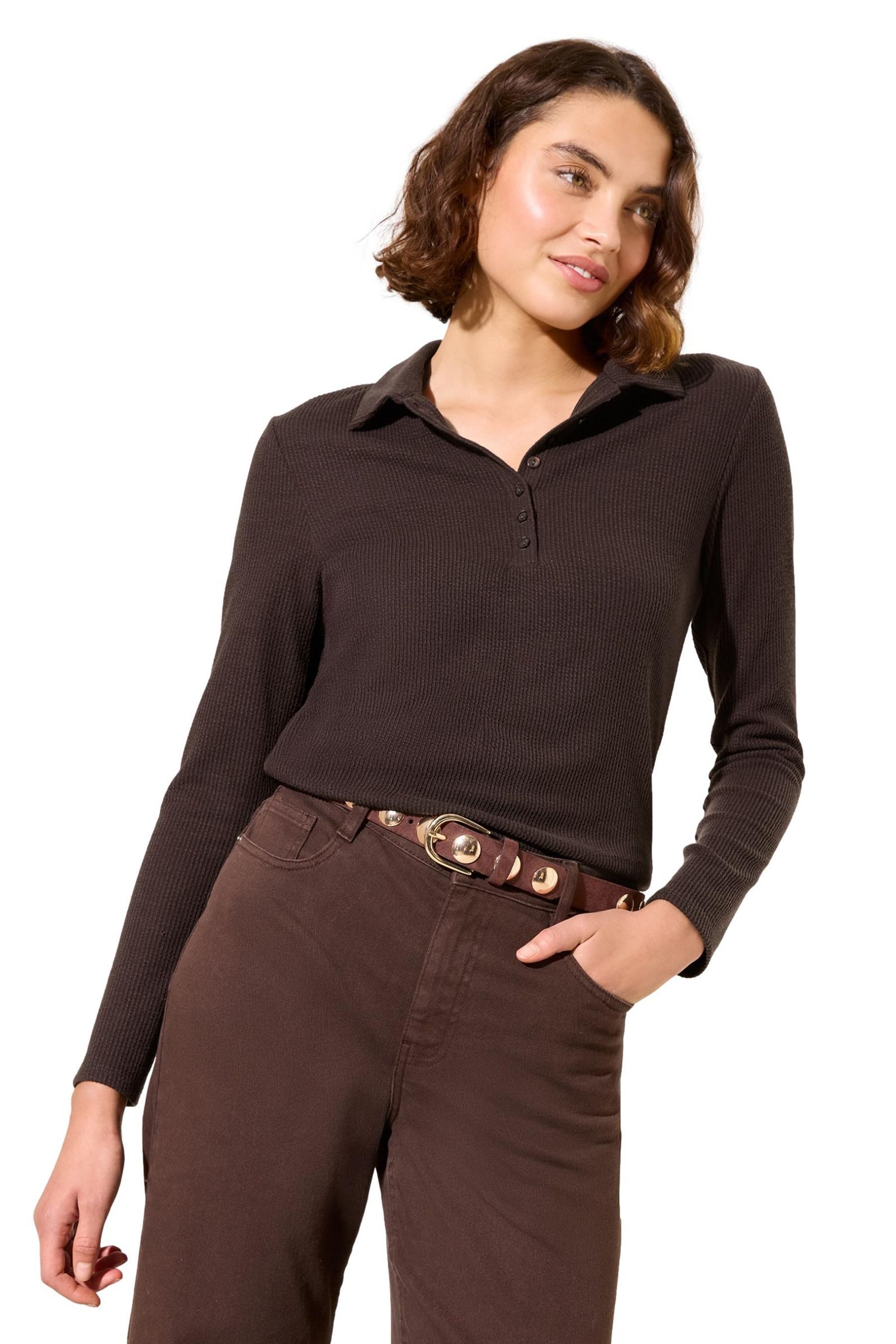 Hemdbluse Friends Like These Henley-Oberteil in Knitteroptik