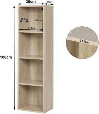 Woltu Bücherregal, 1-tlg., Bücherregal aus MDF Eiche 30x24x106 cm