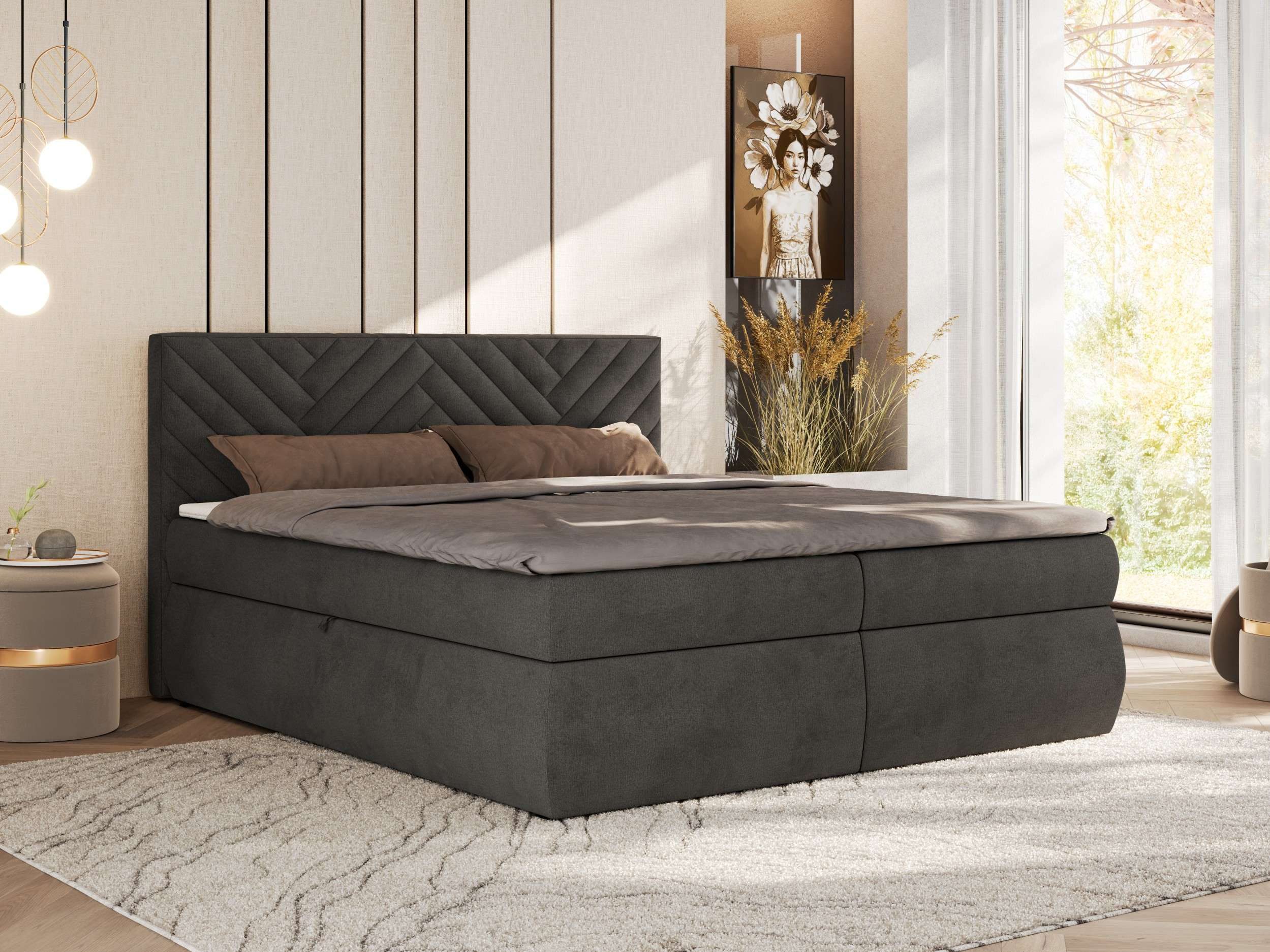 MKS MÖBEL Boxspringbett AVERTA (Set, Bonellfedern, T30-Schaum, Topper T25, Bonell-Matratze, hohe Kopfteil), Doppelbett, inkl. Bettkasten und Topper