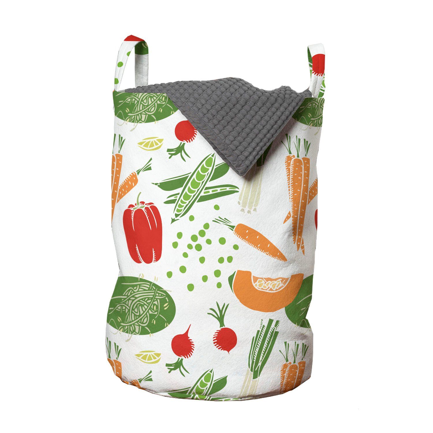 Griffen Food Cartoon Abakuhaus Muster Wäschesäckchen mit Kordelzugverschluss Gemüse Art für Wäschekorb Waschsalons,