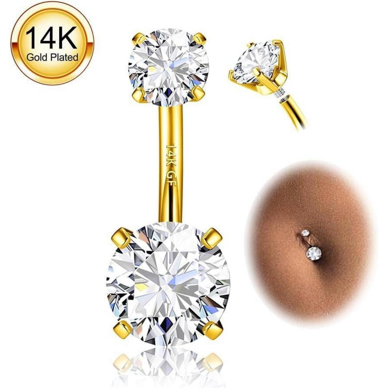 LuxusKollektion Bauchnabelpiercing Bauchnabelpiercing 14G 925 Silber Titan Gold Zirkonia Ring Lang