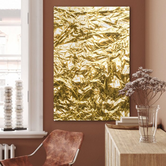 MuchoWow Acrylglasbild Goldfolie mit faltiger Textur (1 St) Modern Bild auf glas Wohnzimmer Schlafzimmer SY12433