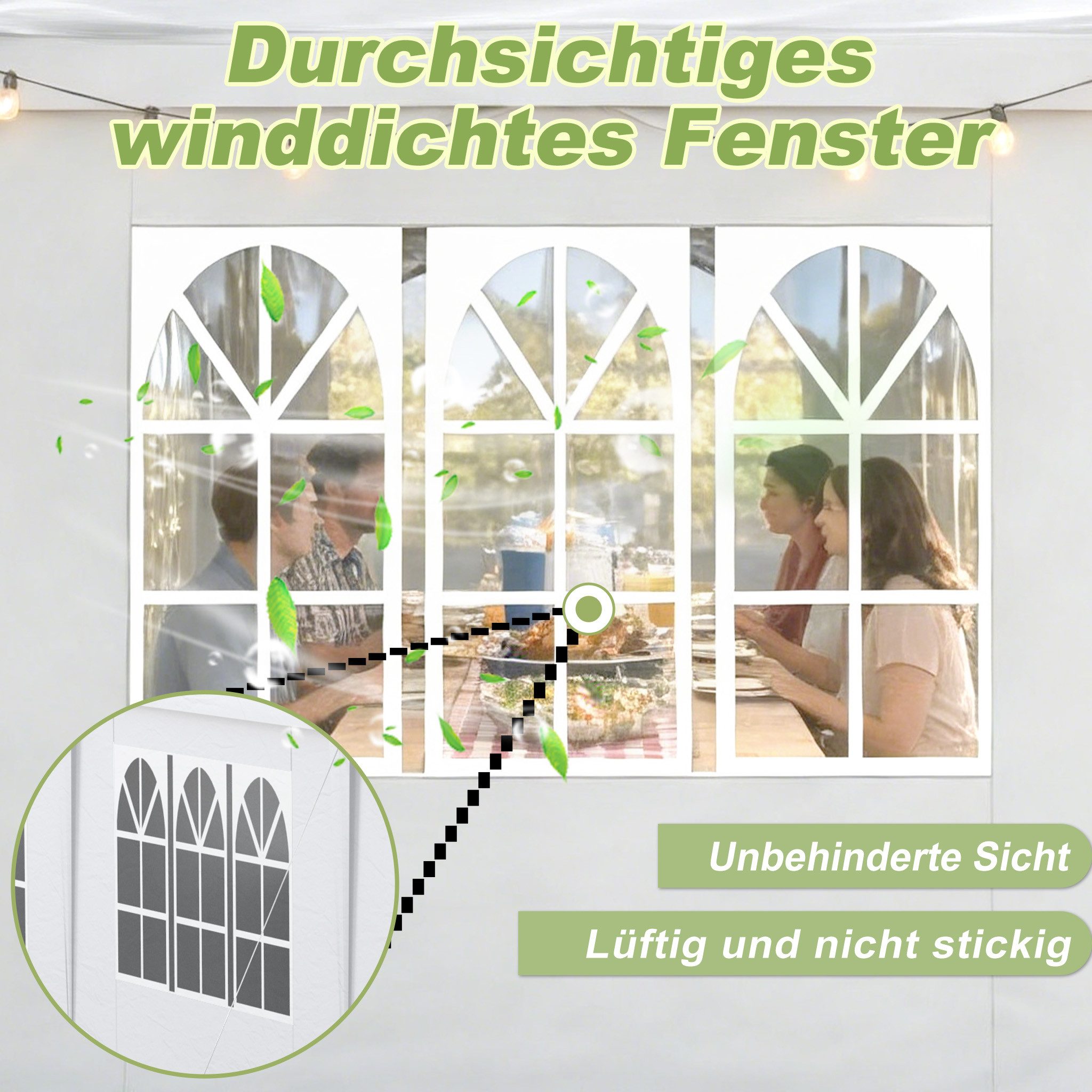 FIVMEN Pavillon Gartenpavillon Partyzelt 3x3/3x6/3x9m Festzelt Bierzelt, mit Seitenwänden Fenster Outdoor Gartenzelt für Party – Bild 5 von 5