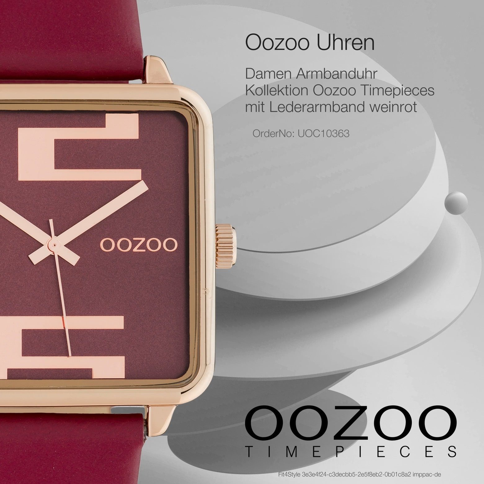 Analog, OOZOO mittel Damenuhr (ca. weinrot Damen Quarzuhr 35mm) Fashion-Style Armbanduhr Lederarmband, Oozoo rund,