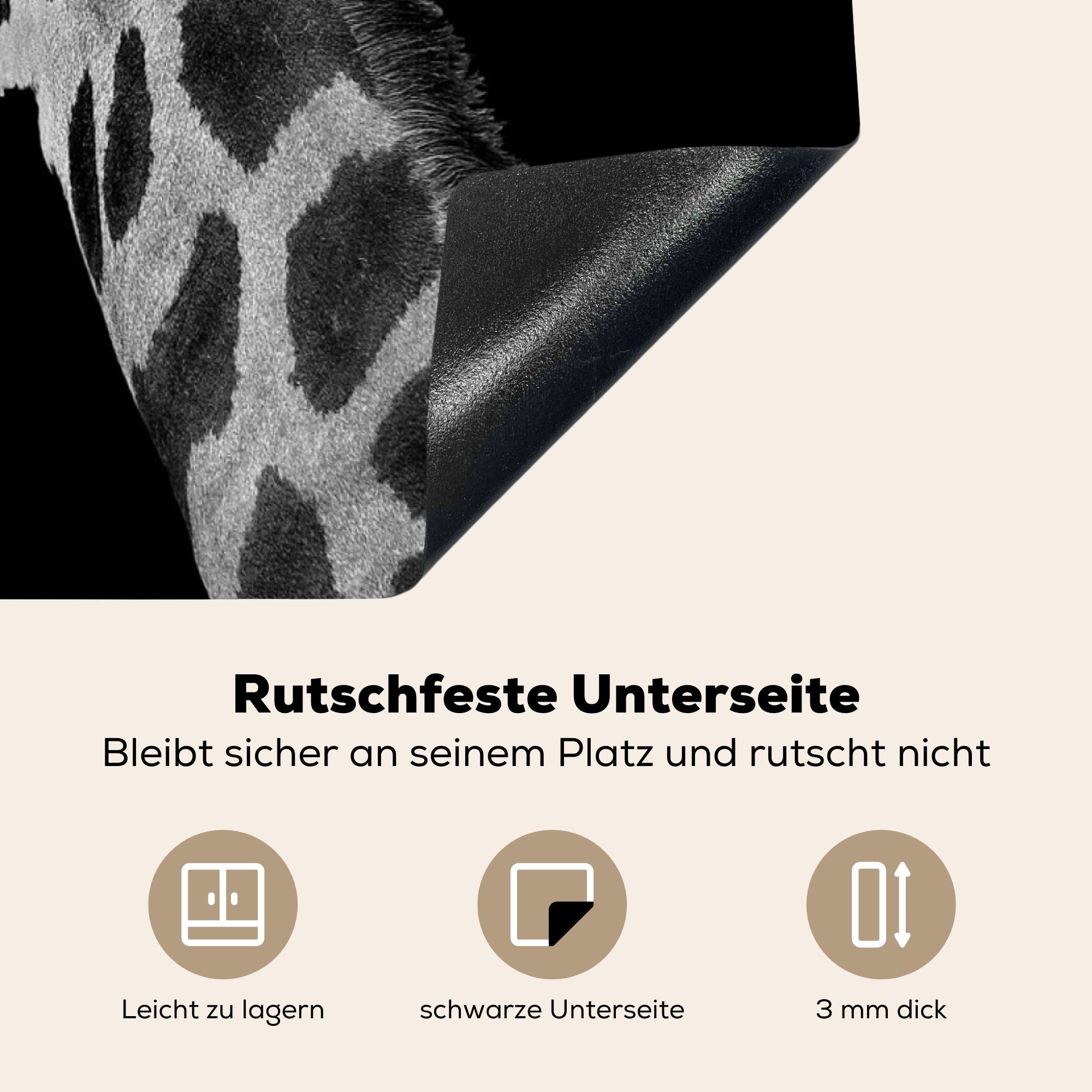 MuchoWow Herdblende-/Abdeckplatte Tiere - Giraffe - Schwarz (1 cm, küche Arbeitsplatte tlg), Weiß, 77x59 für Vinyl, Ceranfeldabdeckung, 