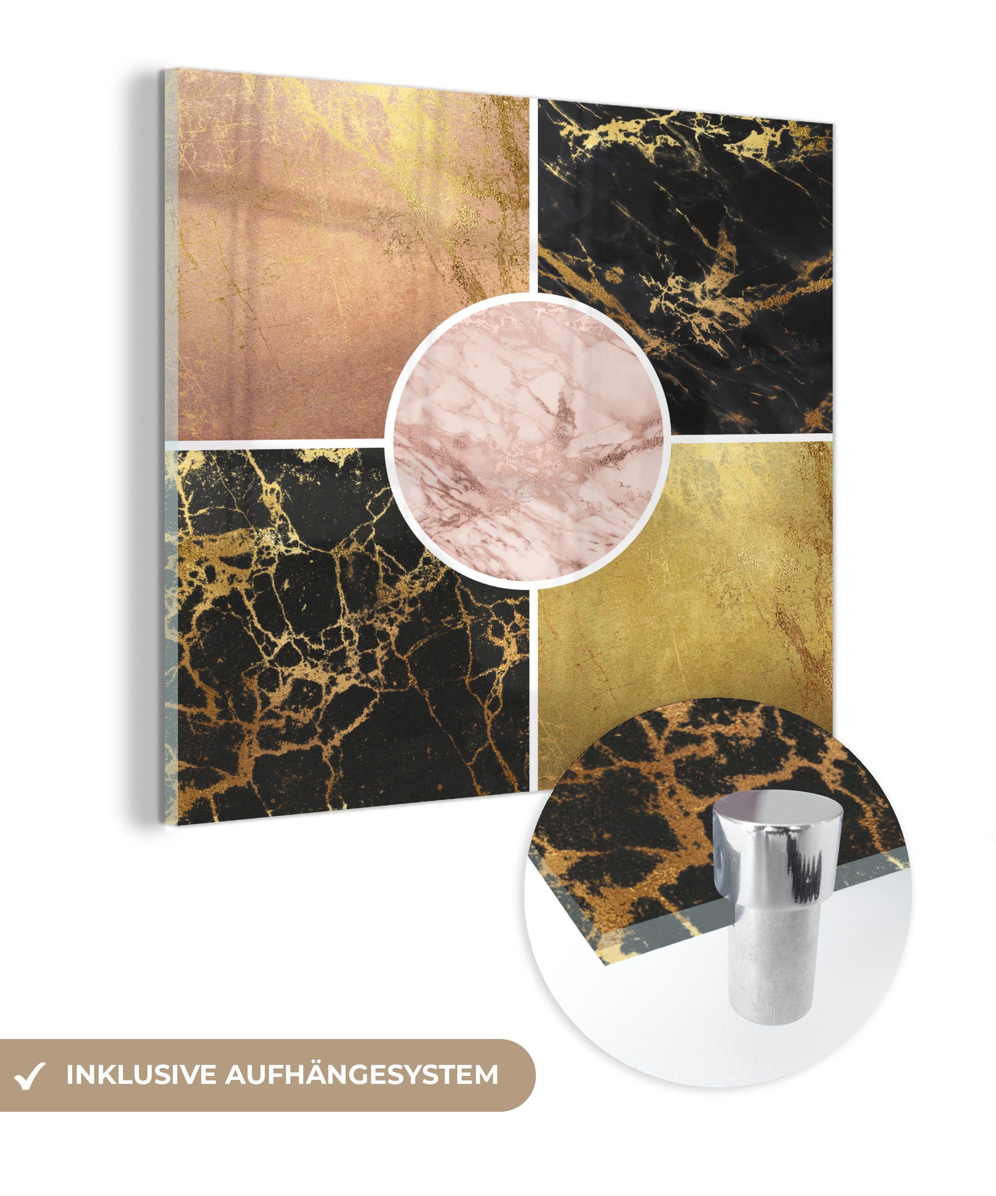MuchoWow Acrylglasbild Marmor - Gold - Luxus, (1 St), Glasbilder - Bilder auf Glas Wandbild - Foto auf Glas - Wanddekoration